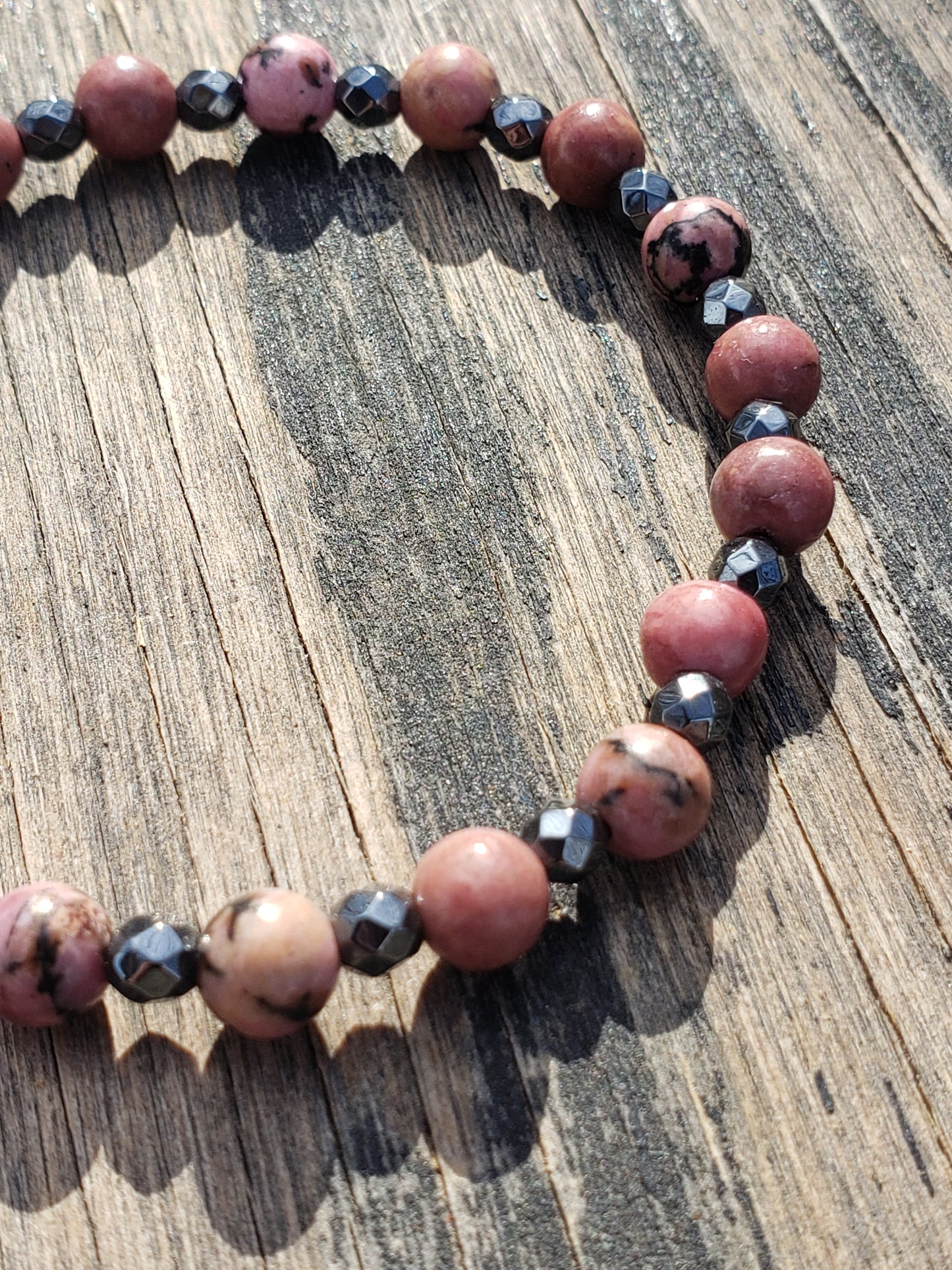 Rhodonite and Hematine Stretch Bracelet Item JL23