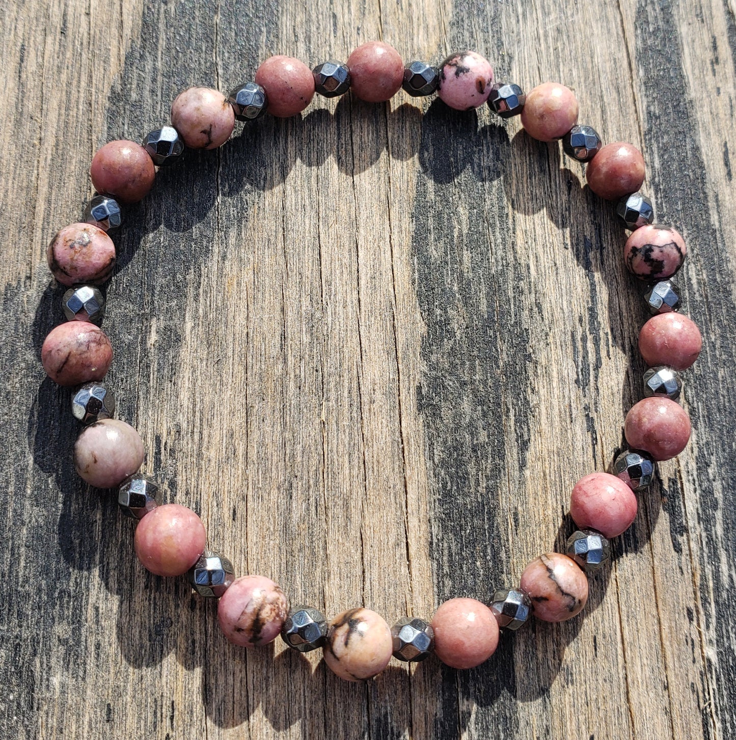 Rhodonite and Hematine Stretch Bracelet Item JL23