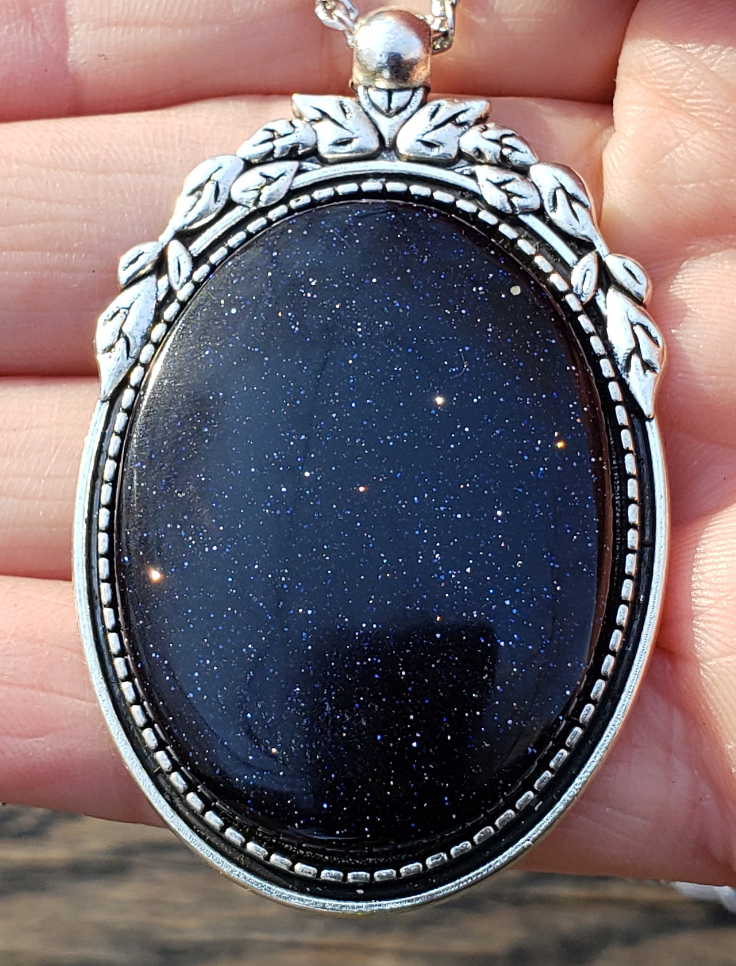 Blue Goldstone Necklace 40x30mm Item JL104