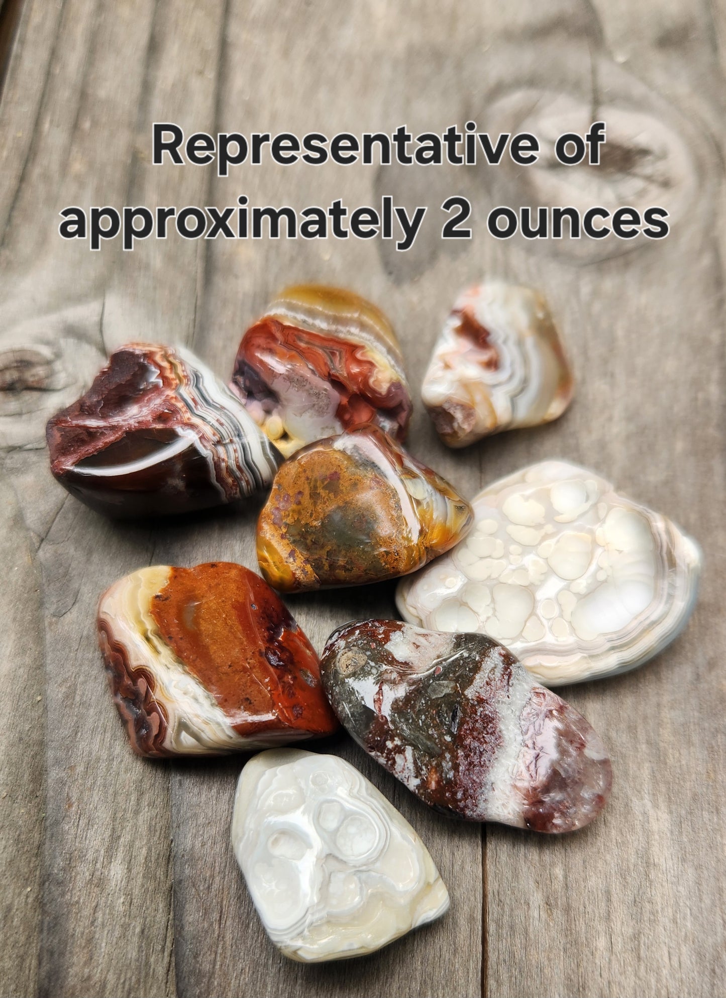 Tumbled Crazy Lace Agates, 2 Ounce Bag, Self Tumbled, Item TA386
