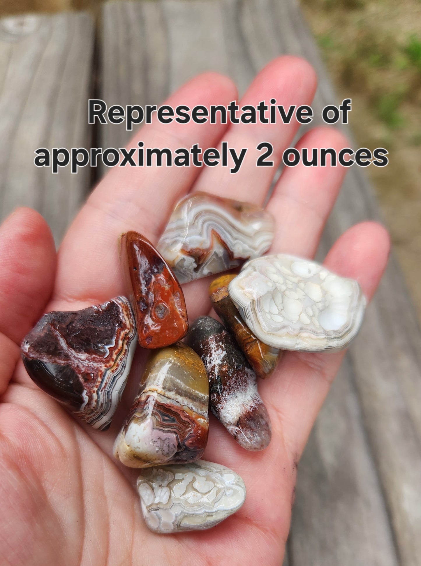 Tumbled Crazy Lace Agates, 2 Ounce Bag, Self Tumbled, Item TA386