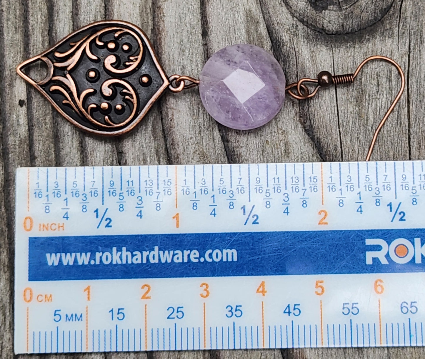 Amethyst and Red Copper Filigree Earrings Item JL449