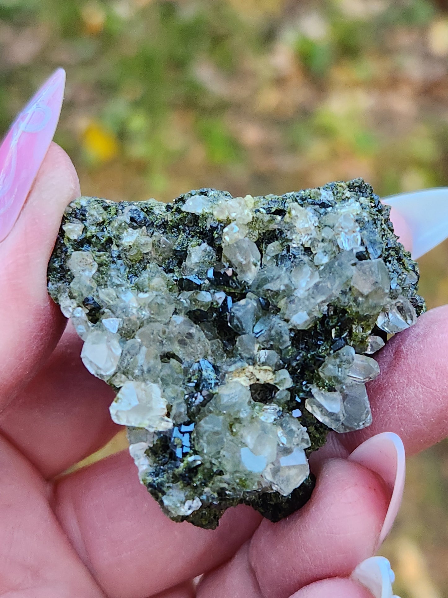 High Grade Forest Epidote with Quartz (Fairy Forest Epidote) Super Dark and Shiny! Hakkari, Turkey ItemSP473