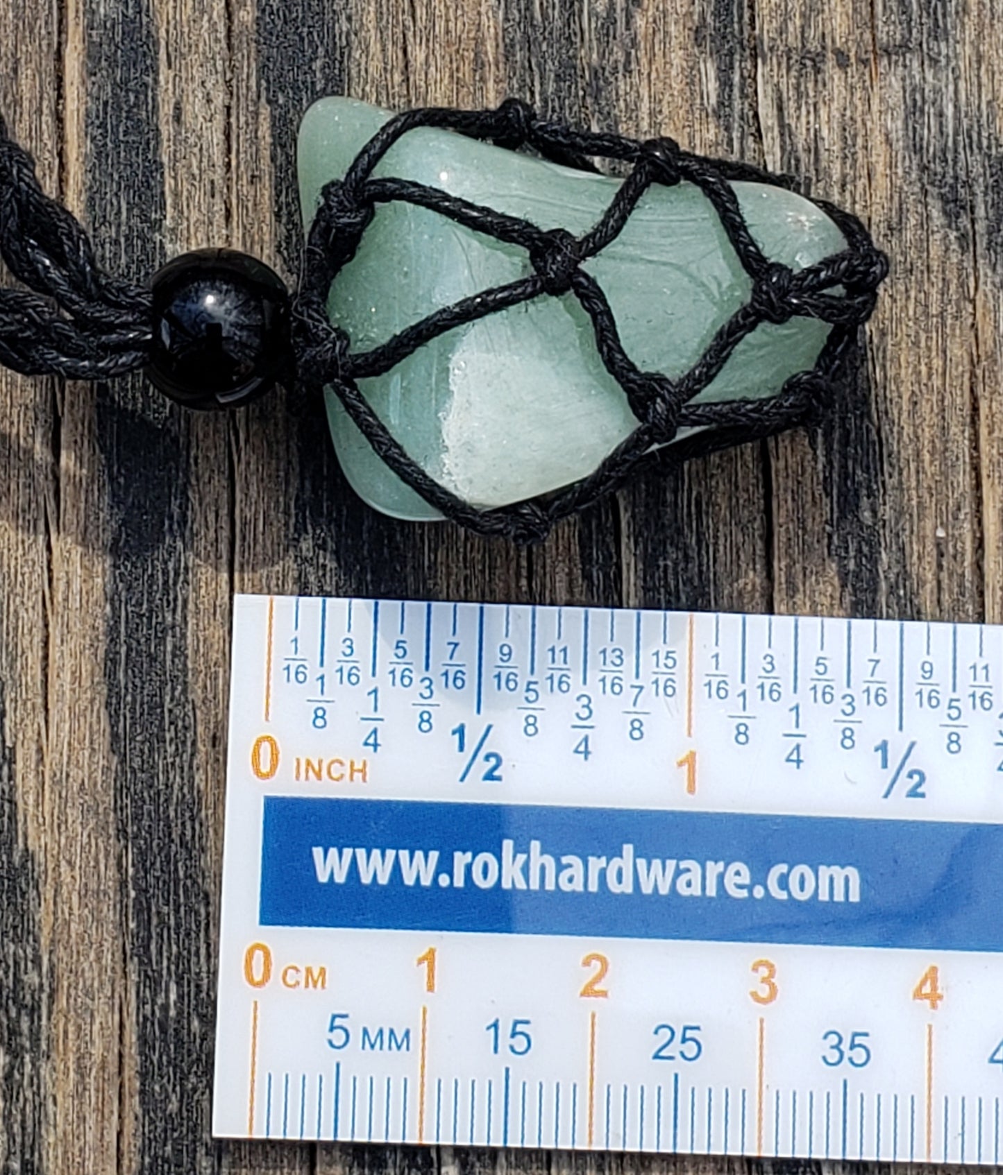 Handmade aventurine macrame necklace with ruler