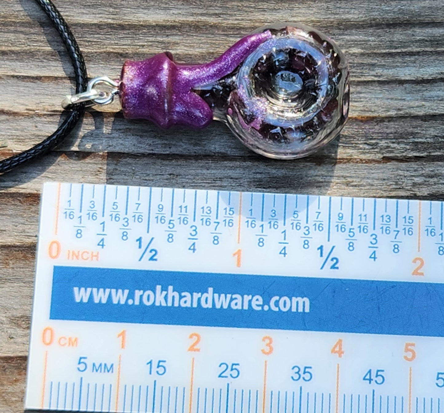Tumbled garnet gemstone necklace in glass bottle pendant ruler