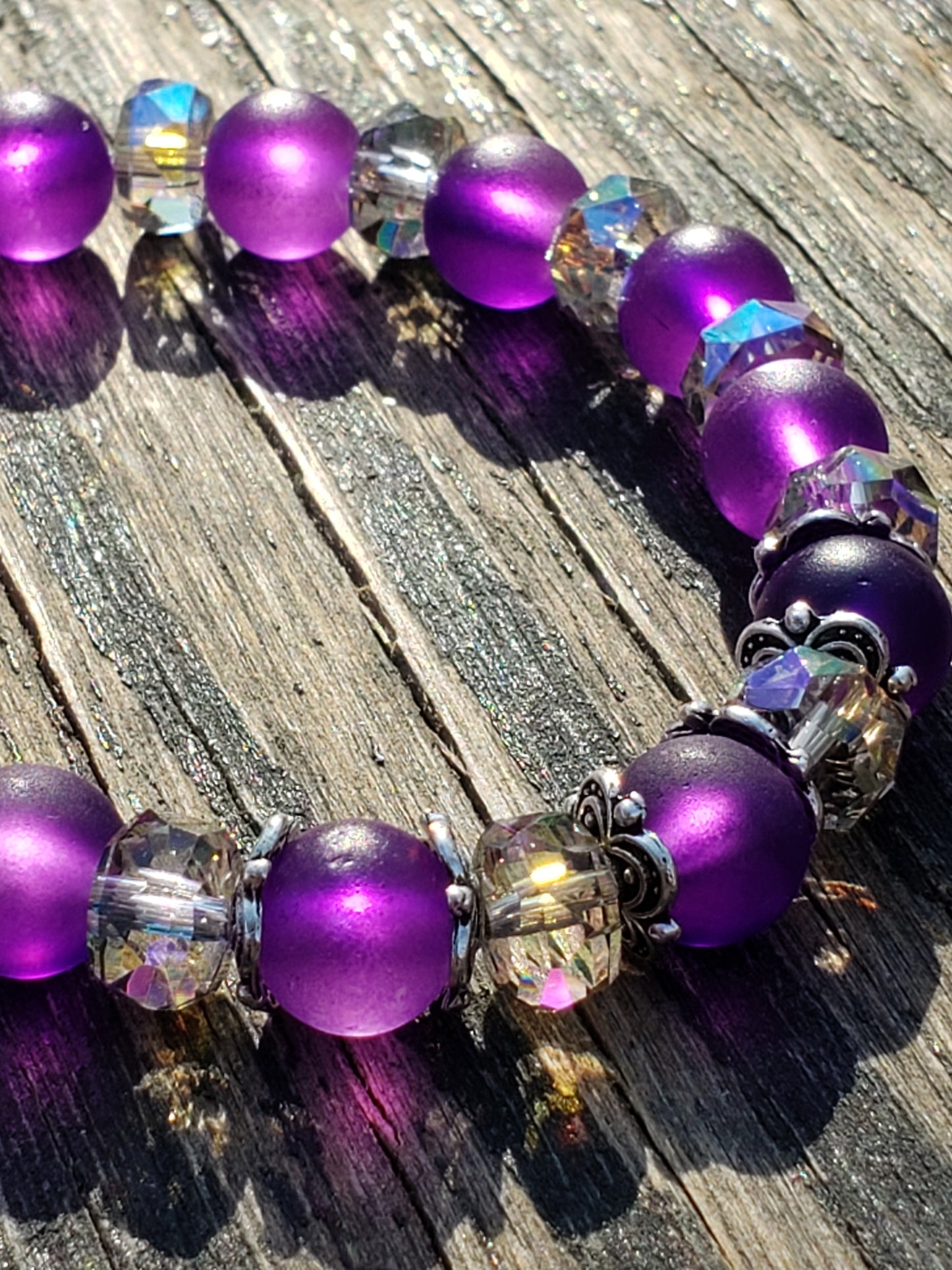 Purple Frosted Glass Stretch Bracelet Item JL34