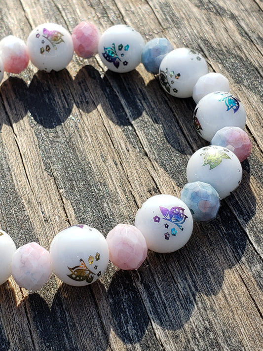 Pastel Butterfly Glass Stretch Bracelet Item JL35