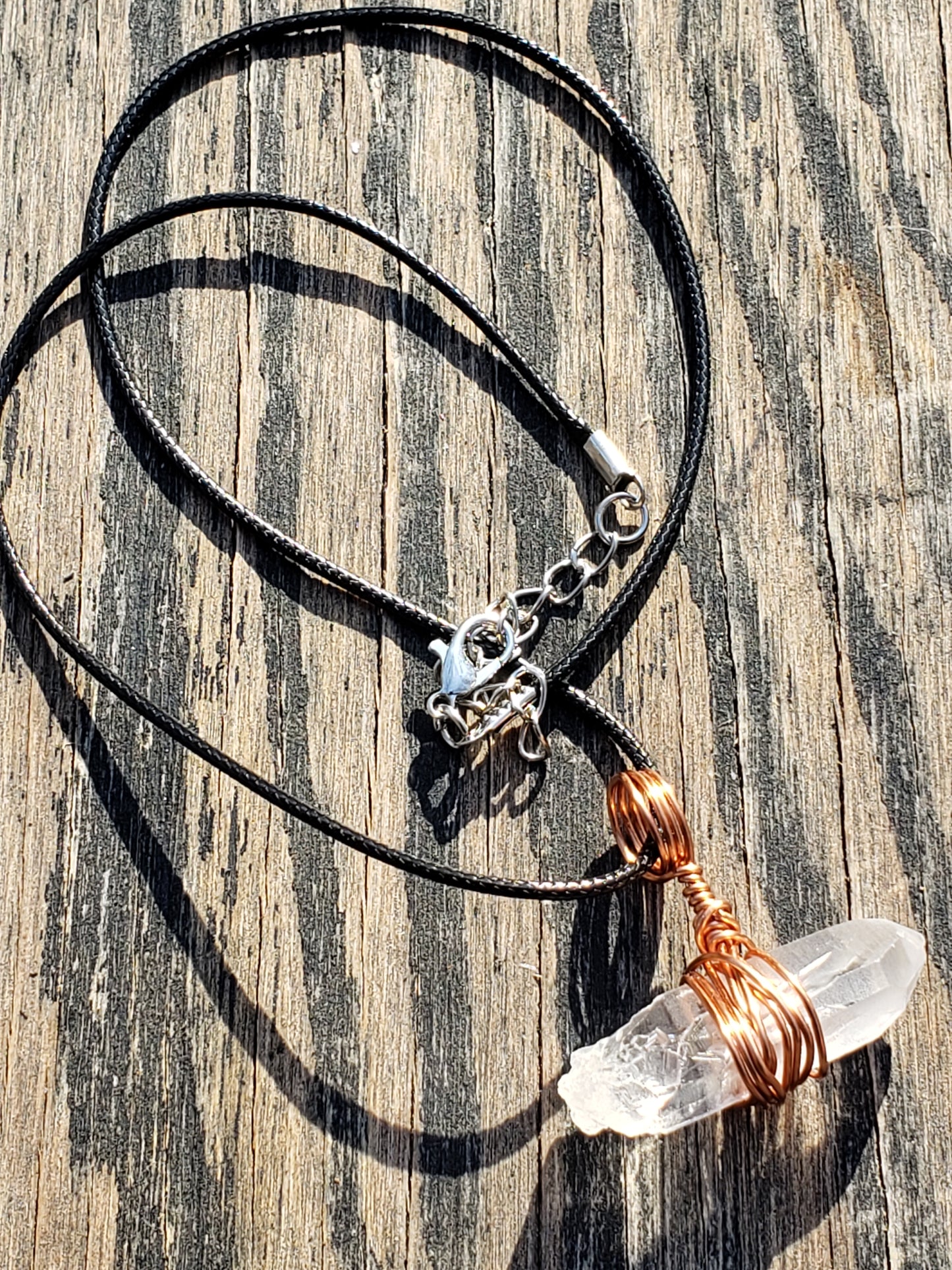 Copper Wire Wrapped Quartz Crystal Point Necklace ItemJL38