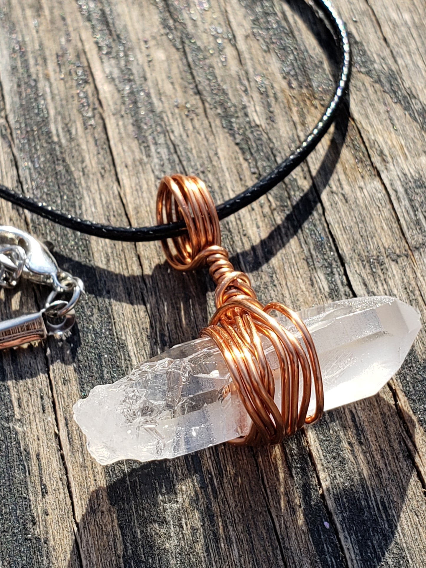 Copper Wire Wrapped Quartz Crystal Point Necklace ItemJL38