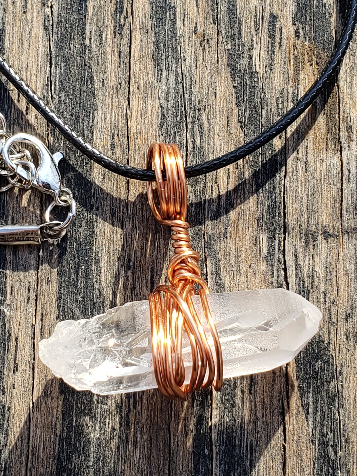 Copper Wire Wrapped Quartz Crystal Point Necklace ItemJL38
