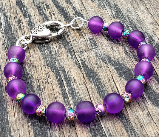 Purple Frosted Glass Bracelet with Lava Rock Beads JL15