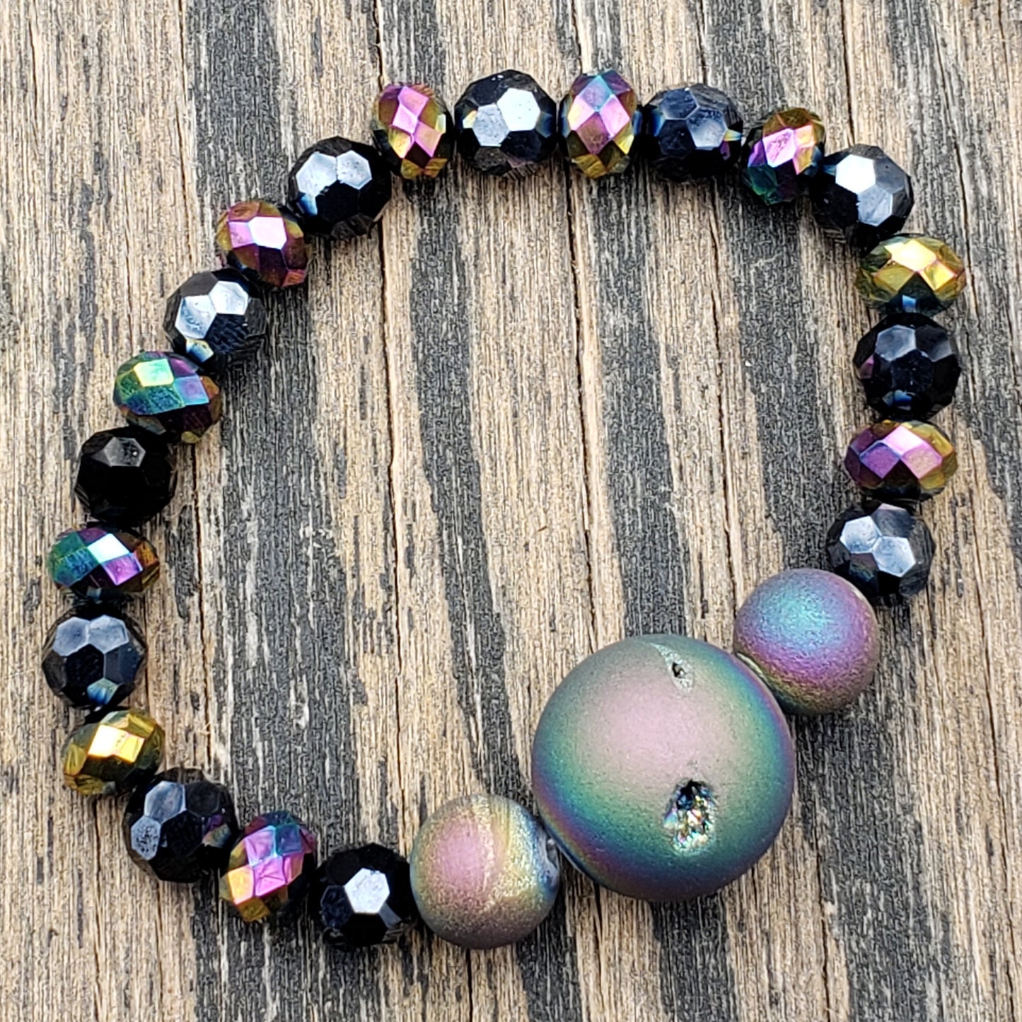 Electroplated Rainbow Druzy Agate Stretch Bracelet Item JL24