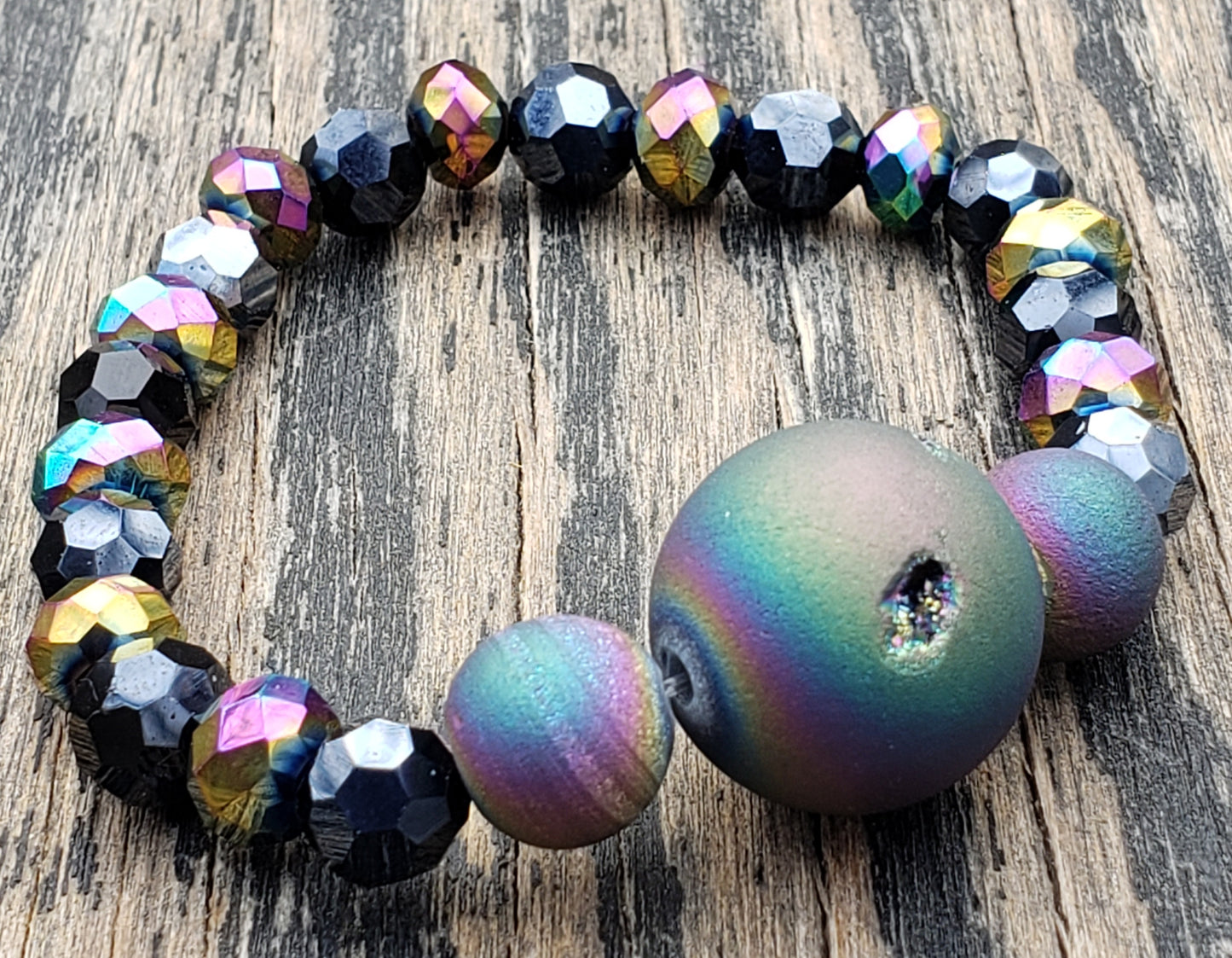 Electroplated Rainbow Druzy Agate Stretch Bracelet Item JL24