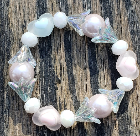 Pastel Heart and Flower Stretch Bracelet Item JL33