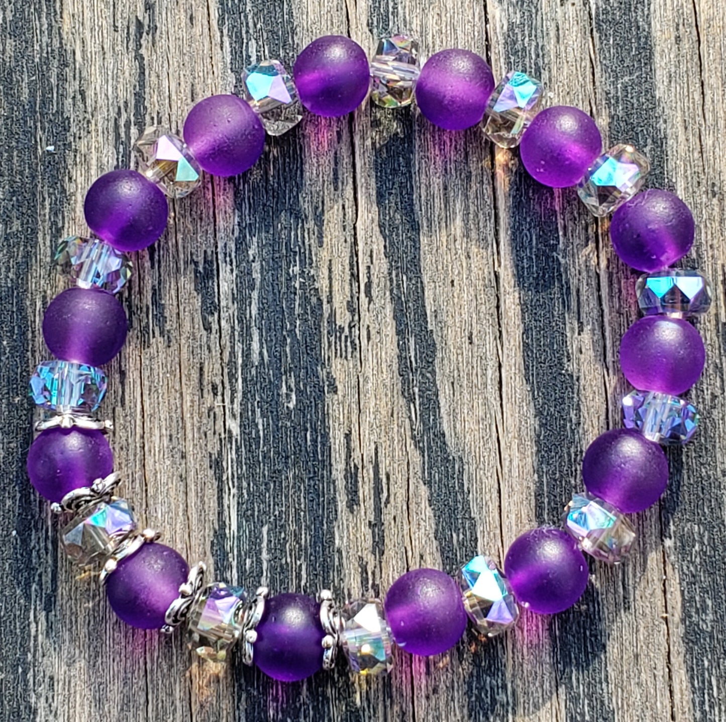 Purple Frosted Glass Stretch Bracelet Item JL34