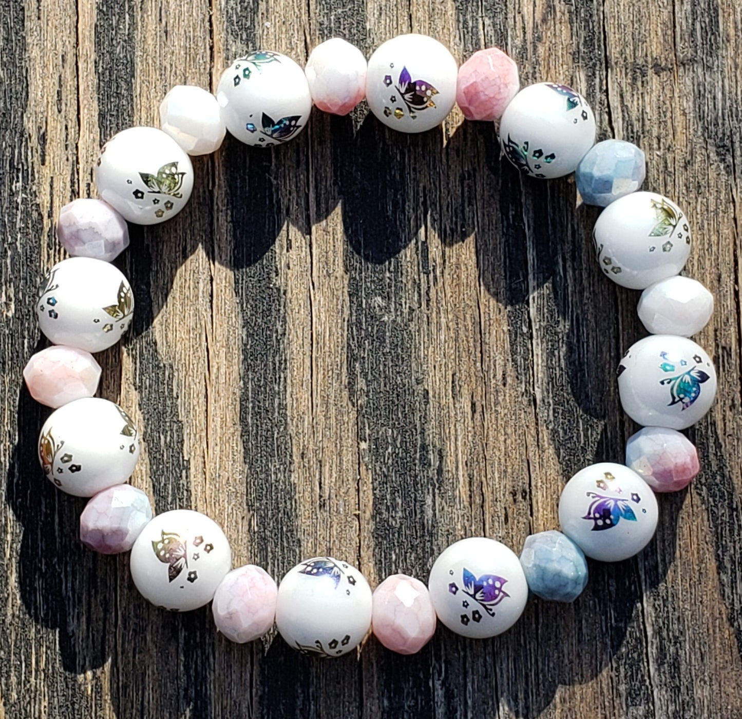 Pastel Butterfly Glass Stretch Bracelet Item JL35