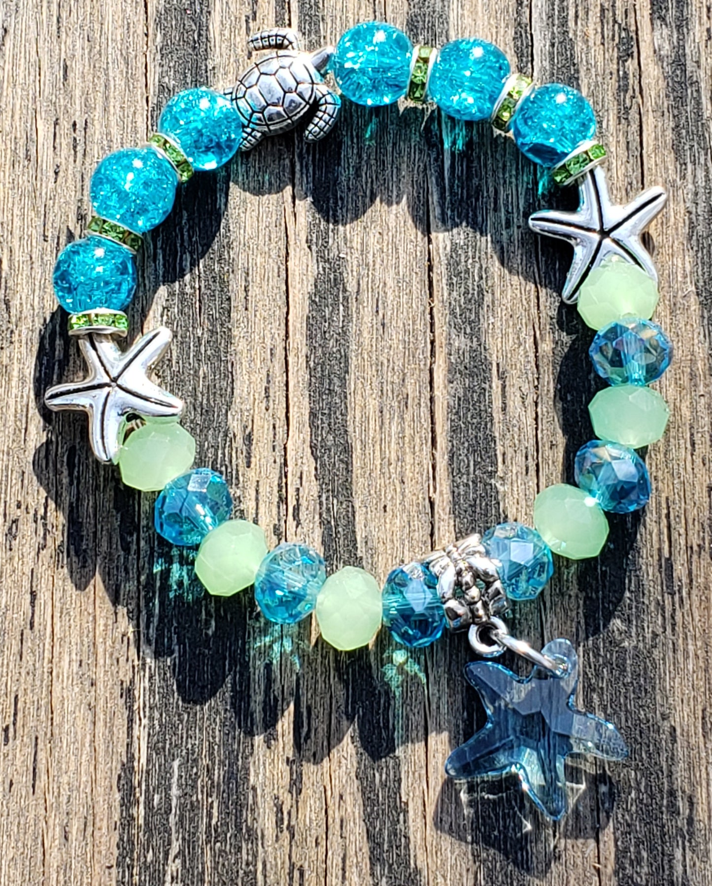 Turtles and Swarovski Starfish Stretch Bracelet ItemJL36