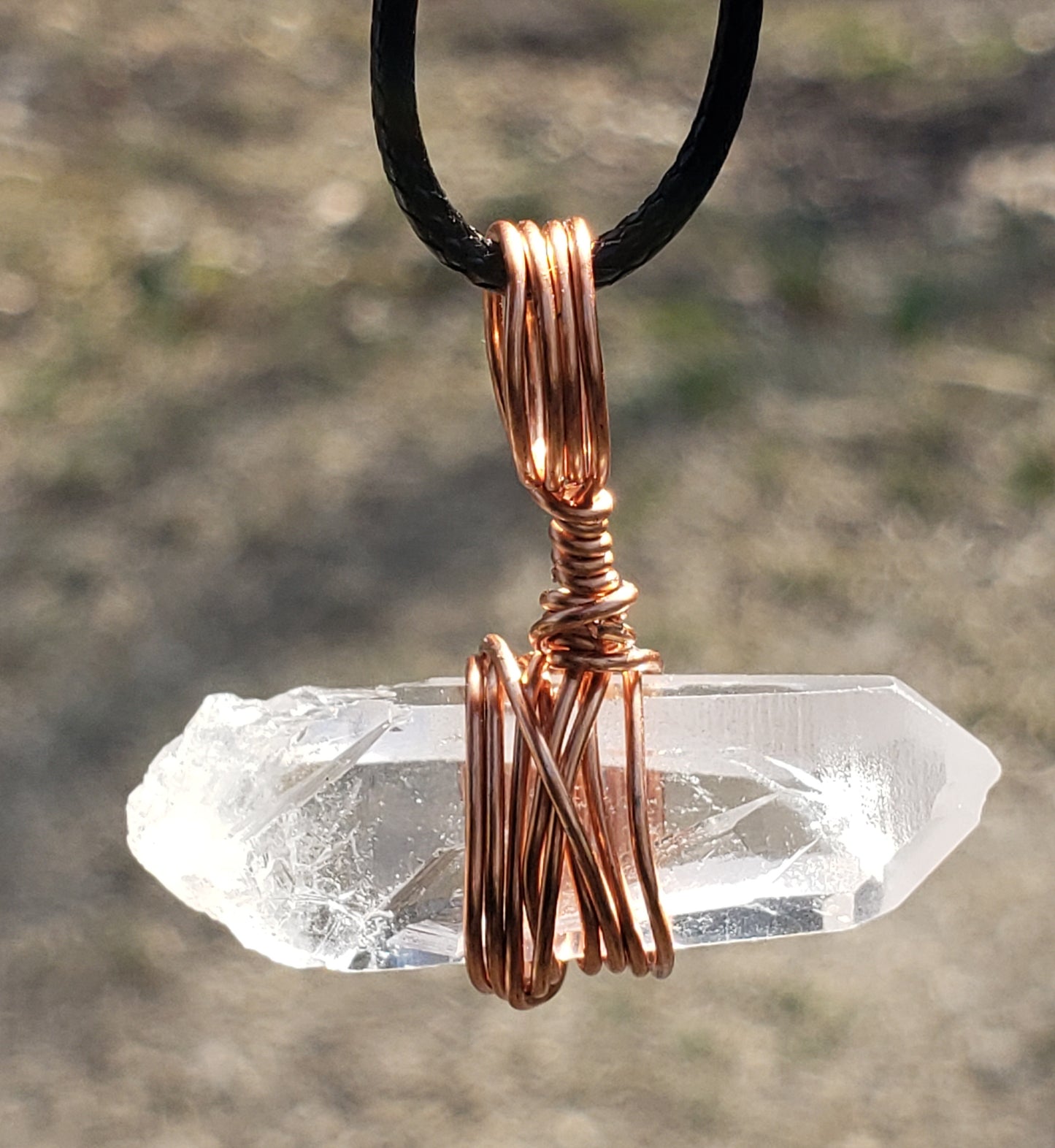Copper Wire Wrapped Quartz Crystal Point Necklace ItemJL38