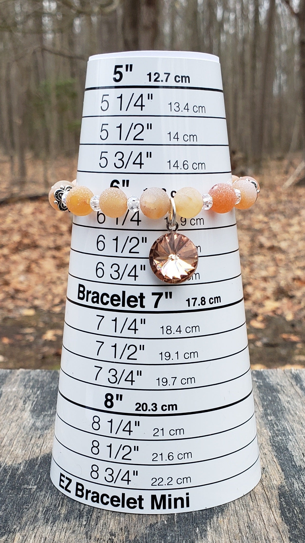 Peach Agate and Glass , with Shiny Rhinestone Stretch Bracelet ItemJL32