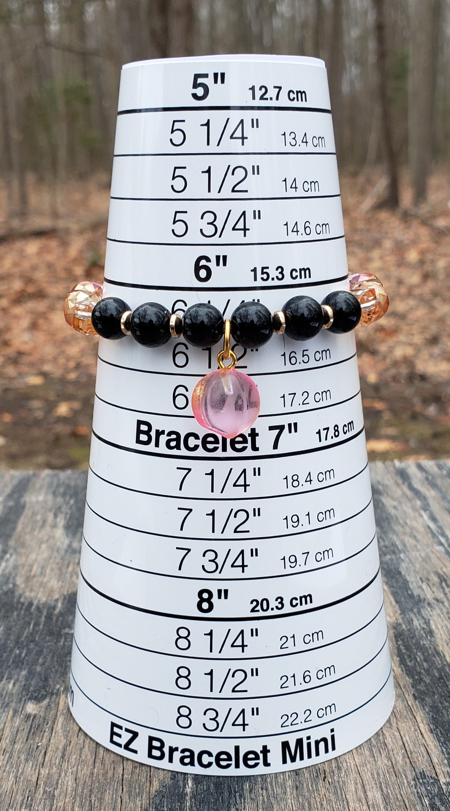 Pink Peach, Orange and Black Glass Stretch Bracelet JL28