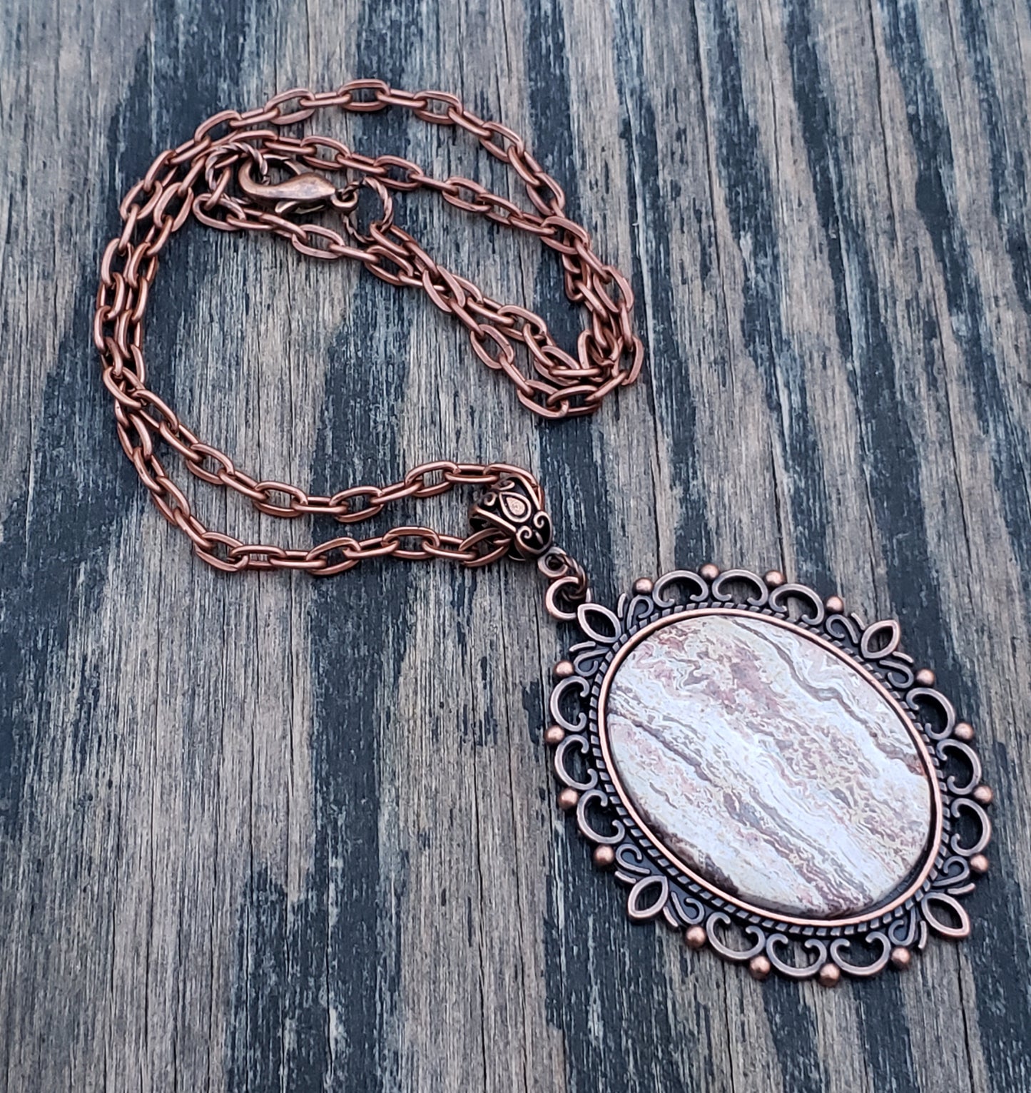 Strata Jasper and Red Copper Necklace 40x30mm Item JL100