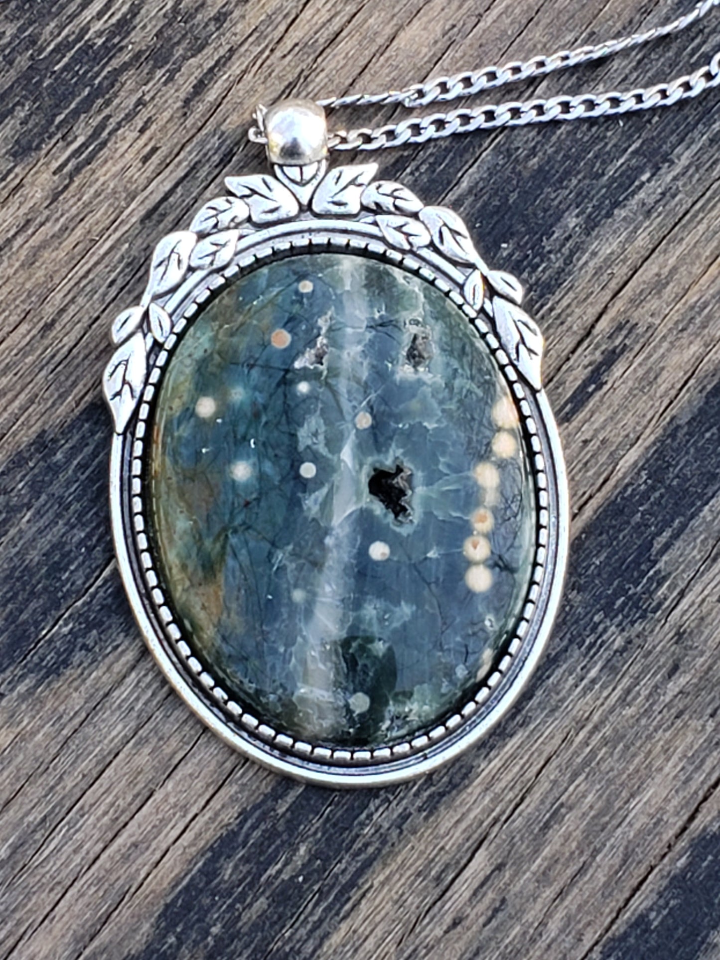 Ocean Jasper Orbicular Jasper Necklace 40x30mm Item JL103