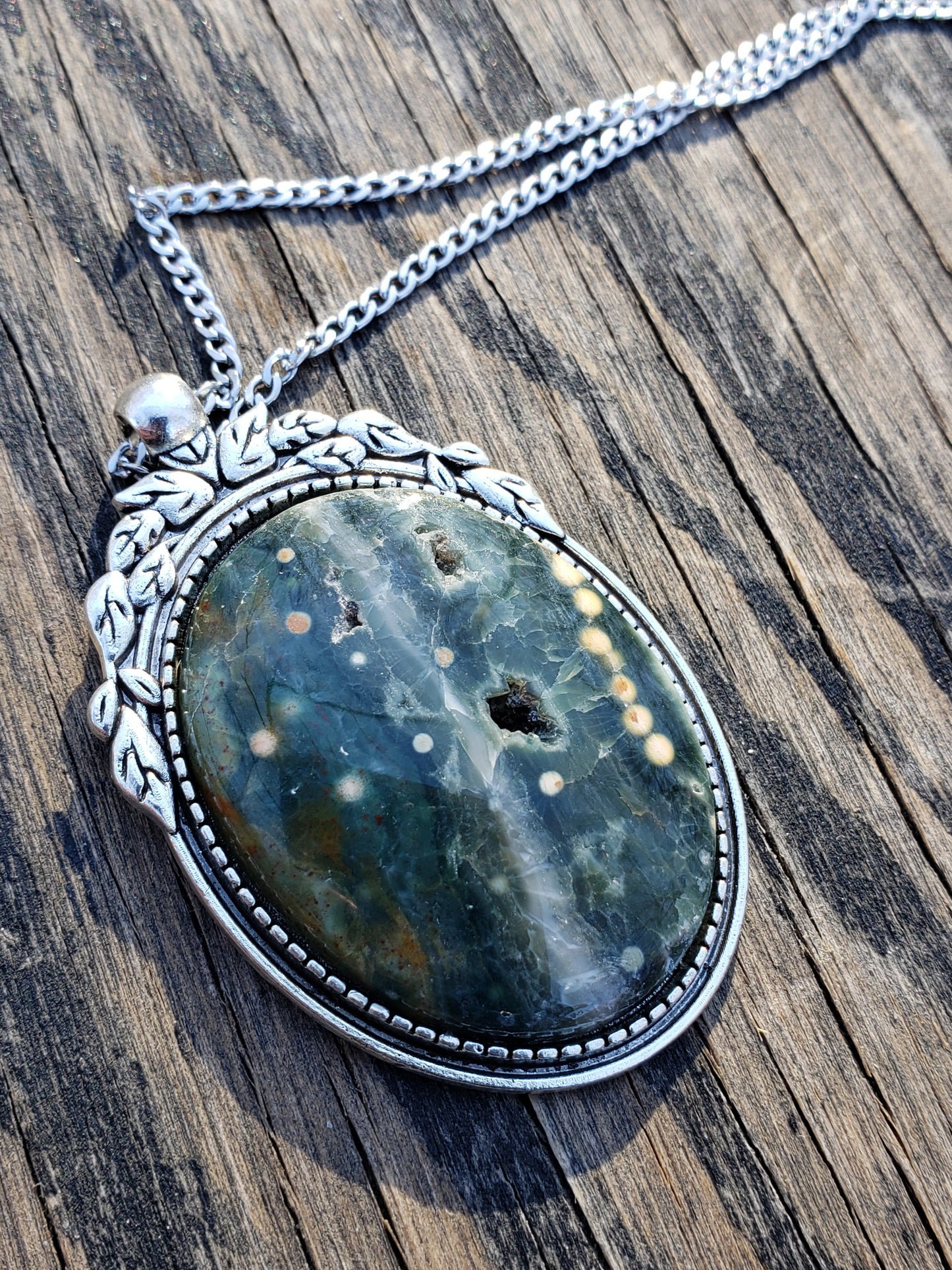 Ocean Jasper Orbicular Jasper Necklace 40x30mm Item JL103