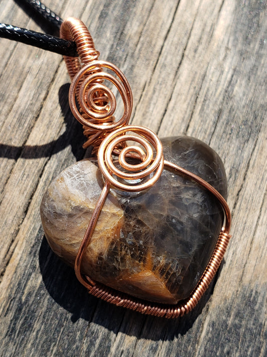 Wire Wrapped Black Moonstone Heart Necklace ItemJL107