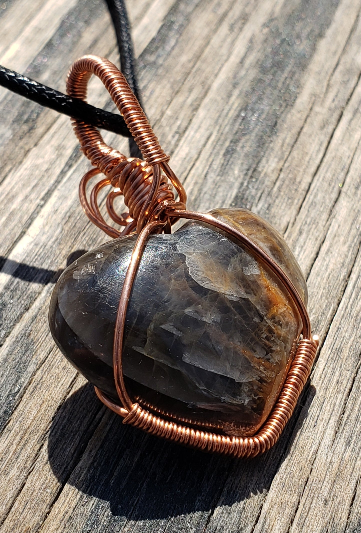 Wire Wrapped Black Moonstone Heart Necklace ItemJL107