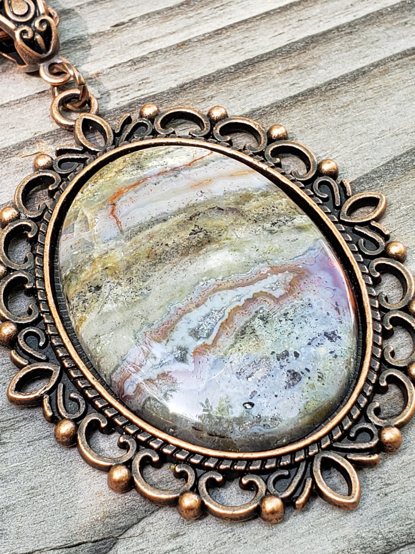 Moroccan Agate Red Copper Necklace 40x30mm Item JL206
