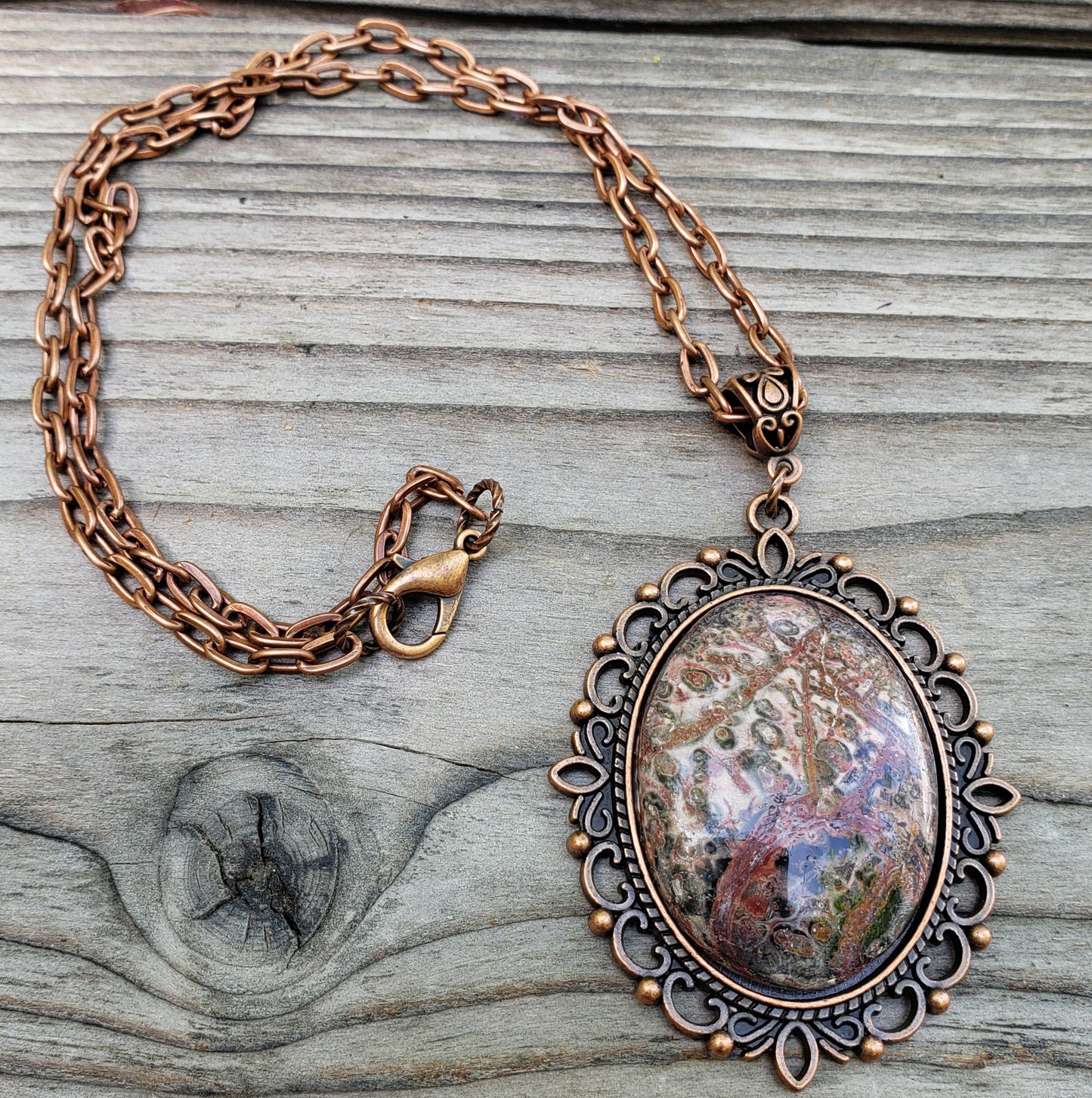 Red Leopardskin Jasper Red Copper Necklace 40x30mm Item JL207