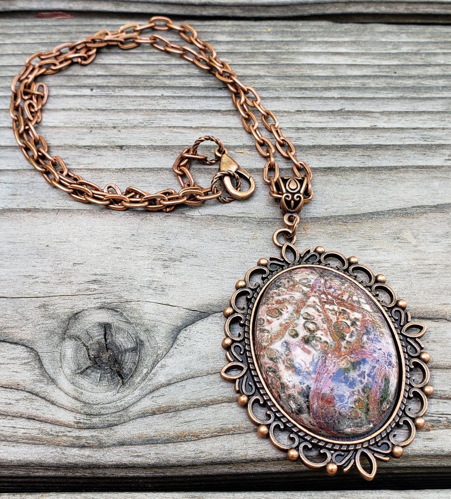 Red Leopardskin Jasper Red Copper Necklace 40x30mm Item JL207