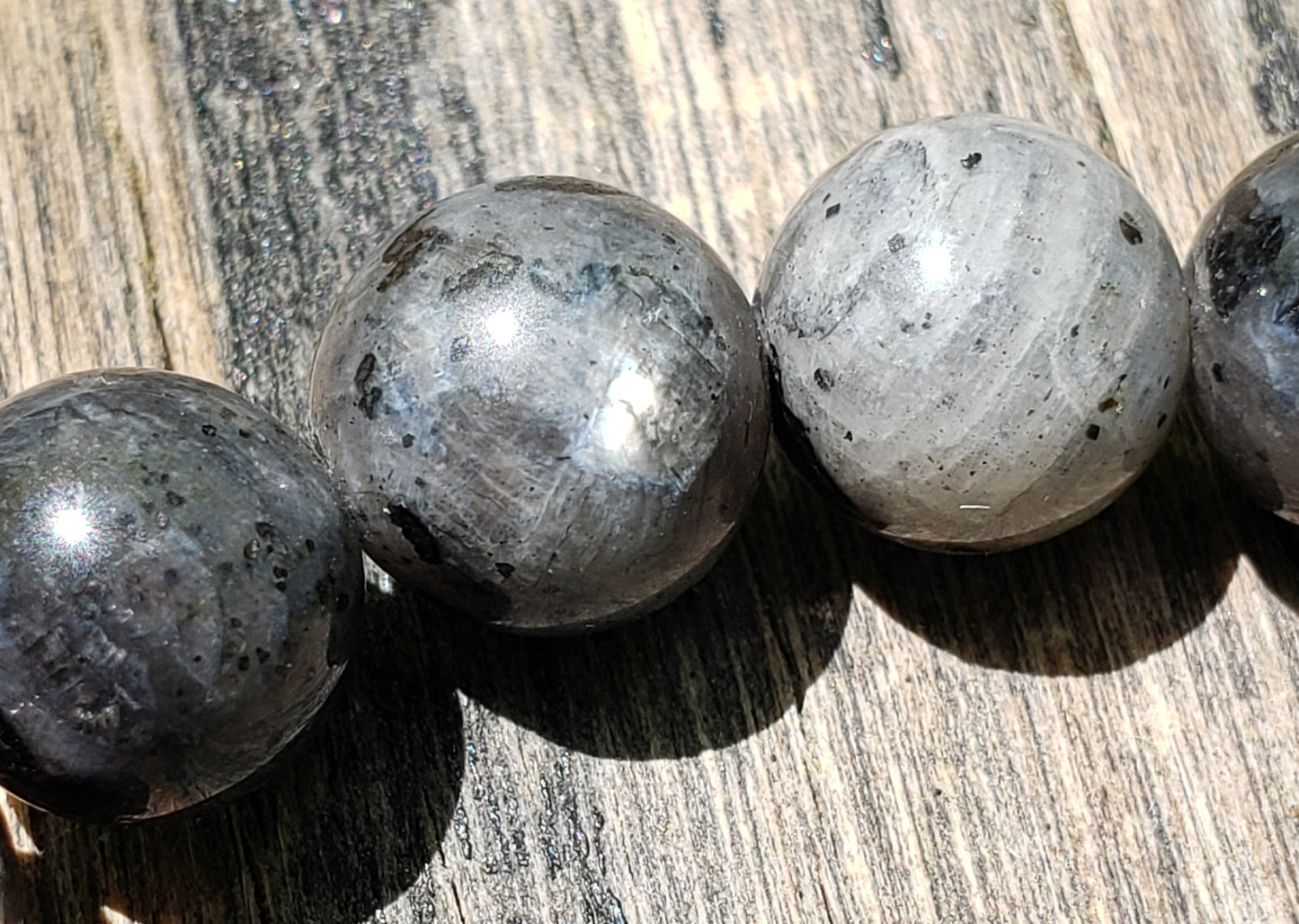 Larvikite, Rhinestone and Heart Stretch Bracelet Item JL203