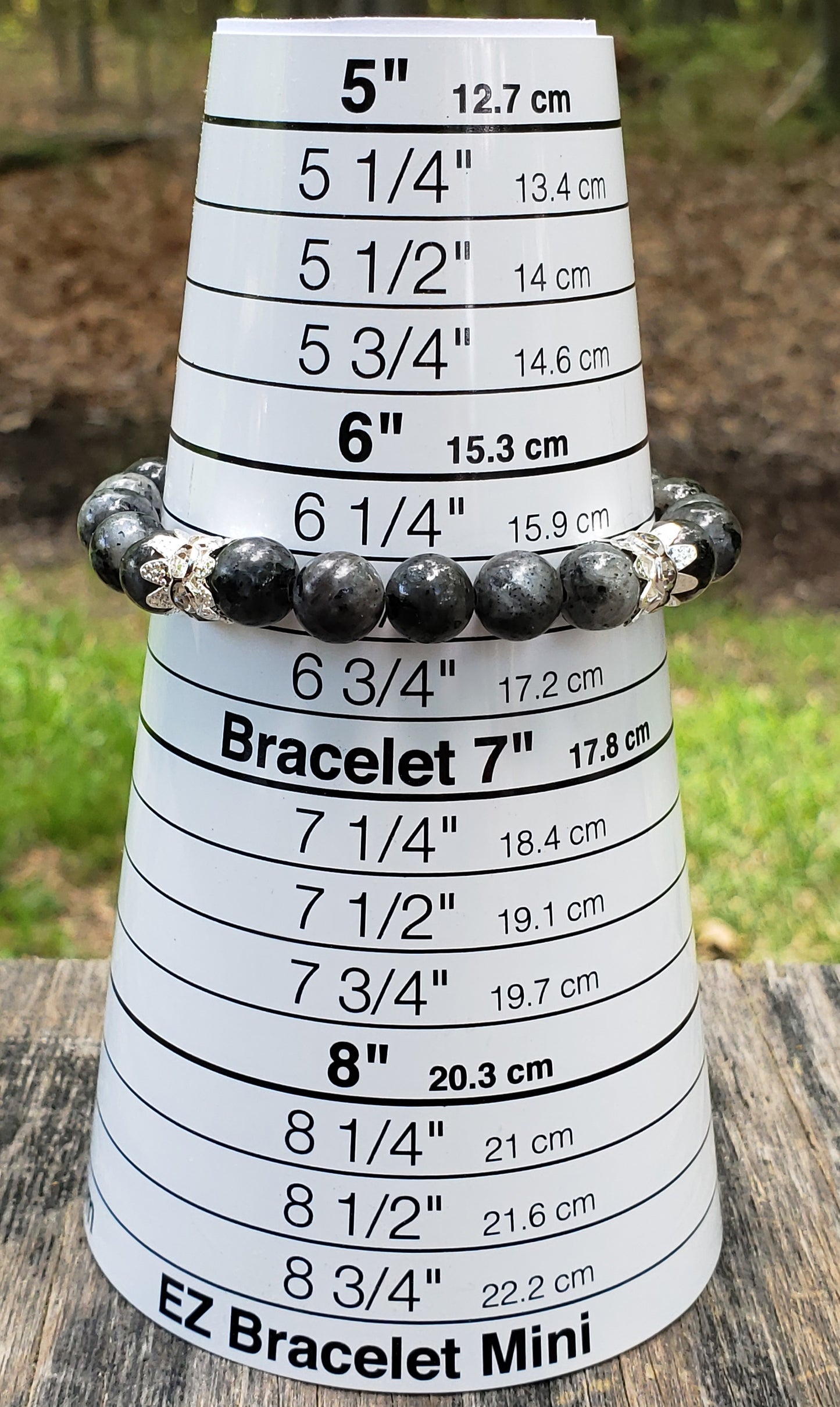 Larvikite, Rhinestone and Heart Stretch Bracelet Item JL203