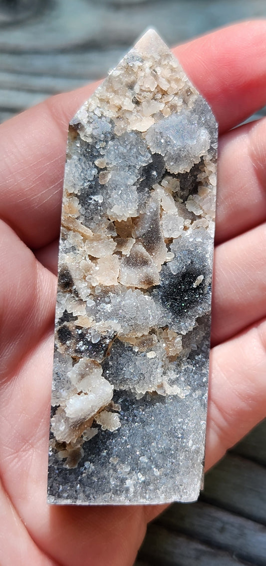 Black Sphalerite Druzy Tower Obelisk Item TW422
