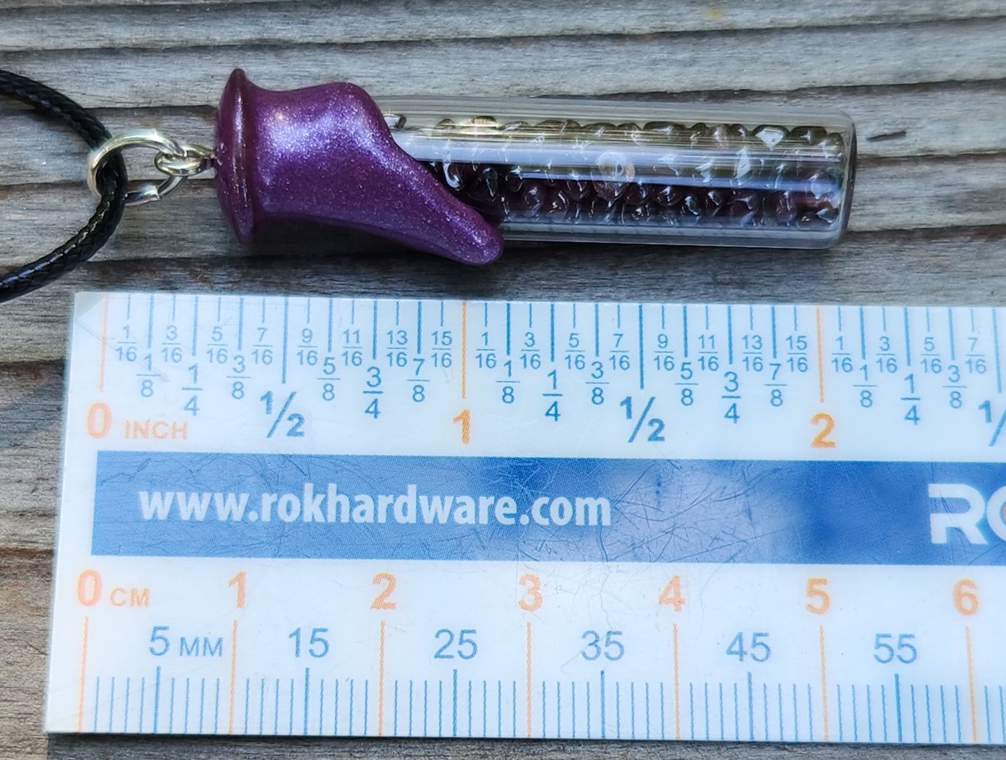 Tumbled Garnets Tall Vase Shape Glass Bottle Necklace Item JL194