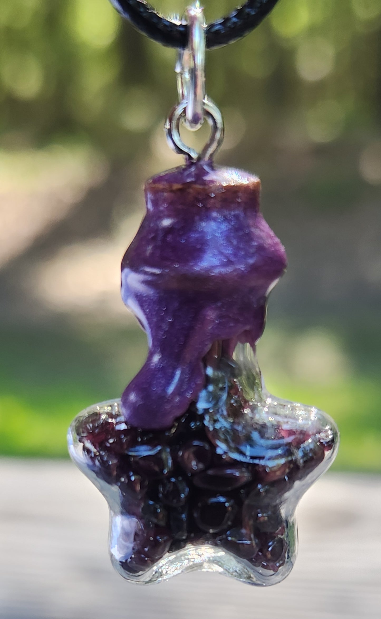 Tumbled Garnets Star Shape Glass Bottle Necklace Item JL198