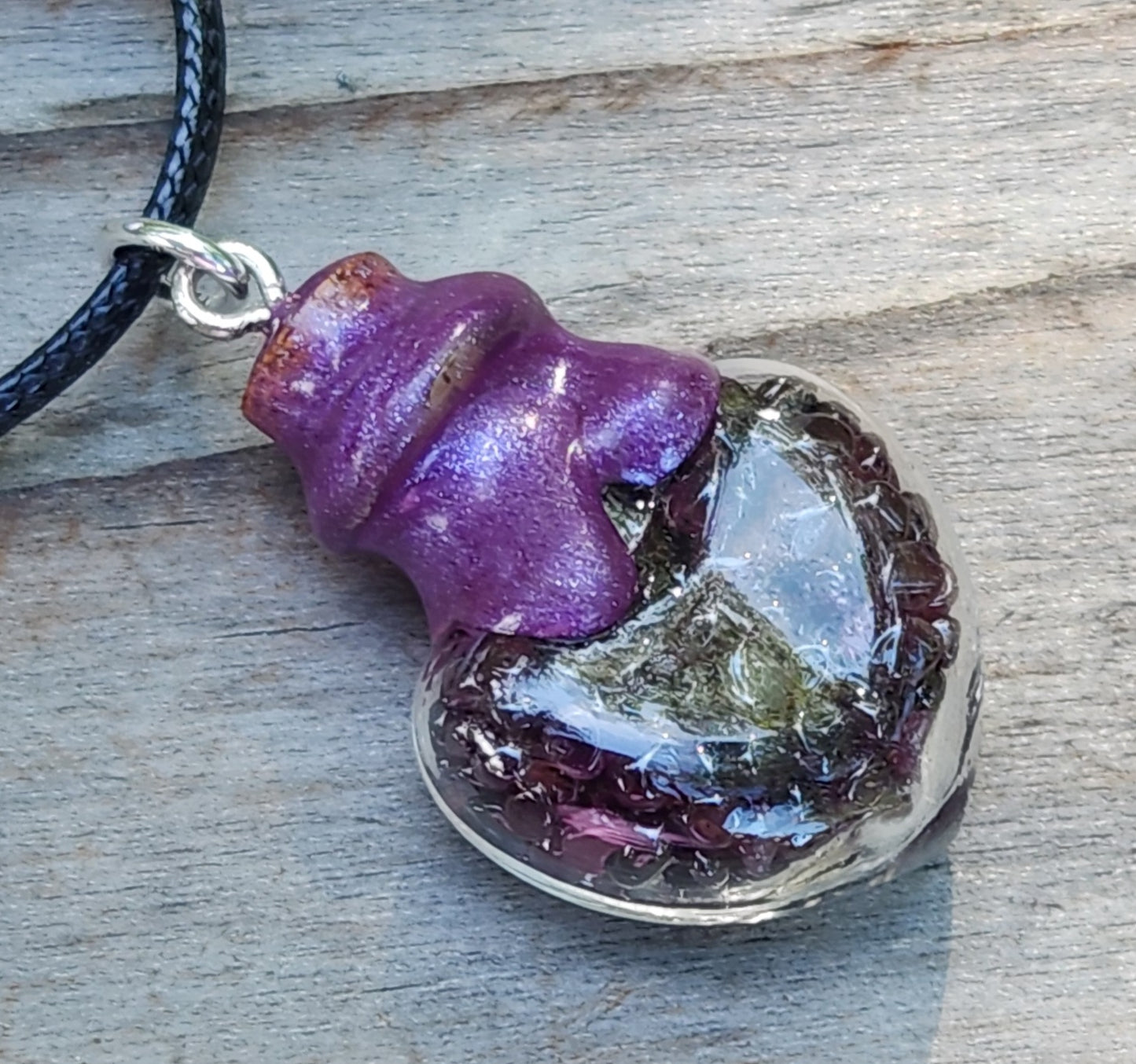 Tumbled Garnets Heart Shape Glass Bottle Necklace Item JL199