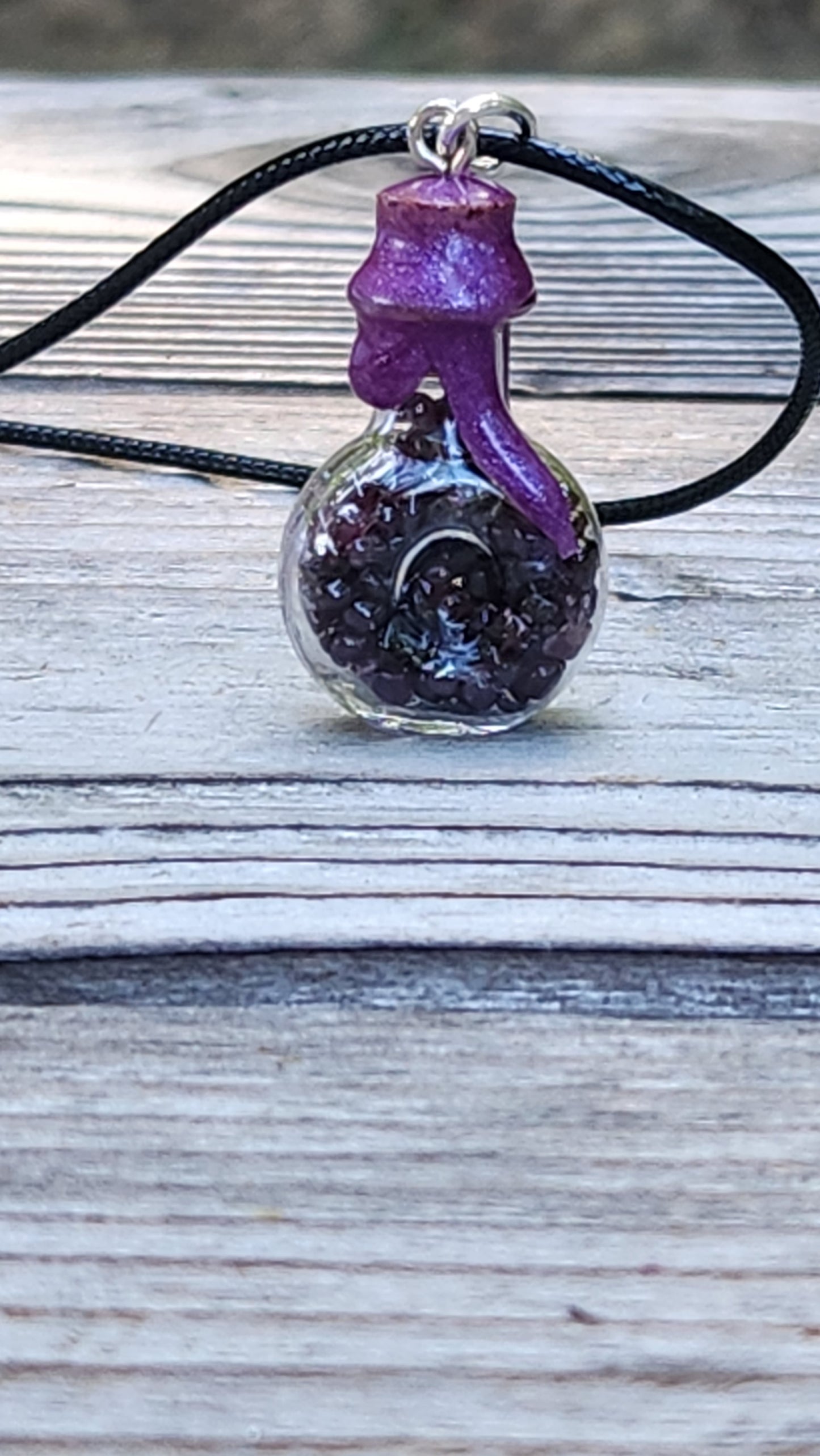 Tumbled Garnets Donut Shape Glass Bottle Necklace Item JL201