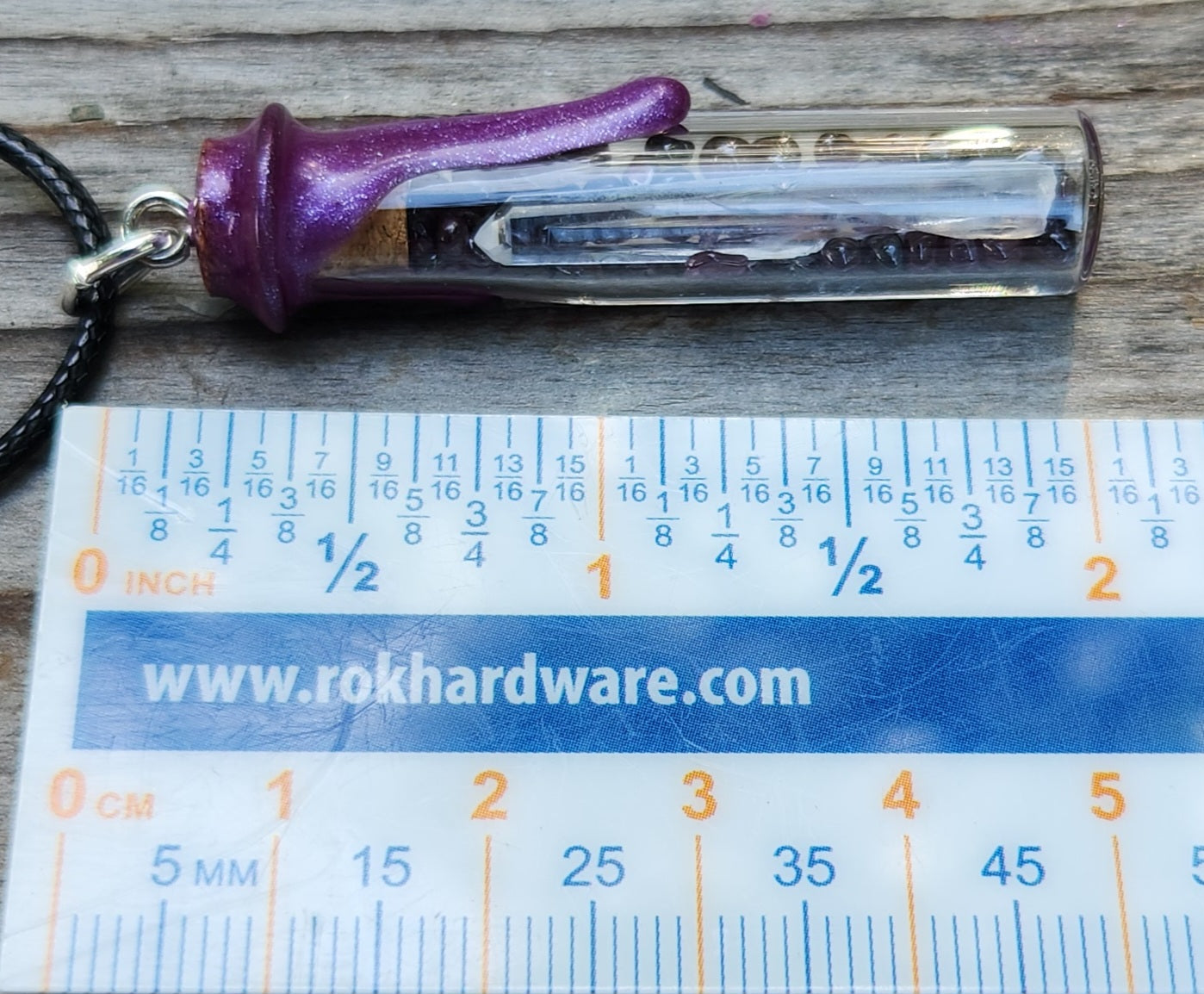 Tumbled Garnets and Quartz Crystals Tall Vase Shape Glass Bottle Necklace Item JL202