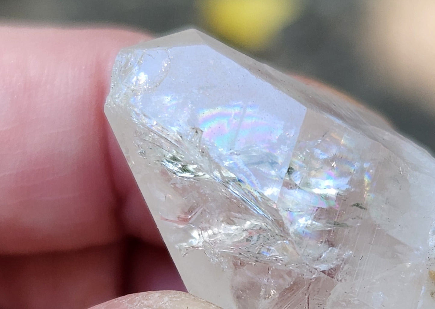 Quartz Crystal with Rainbows Net Macrame Style Necklace Self Tumbled Item JL49