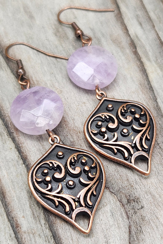 Amethyst and Red Copper Filigree Earrings Item JL449
