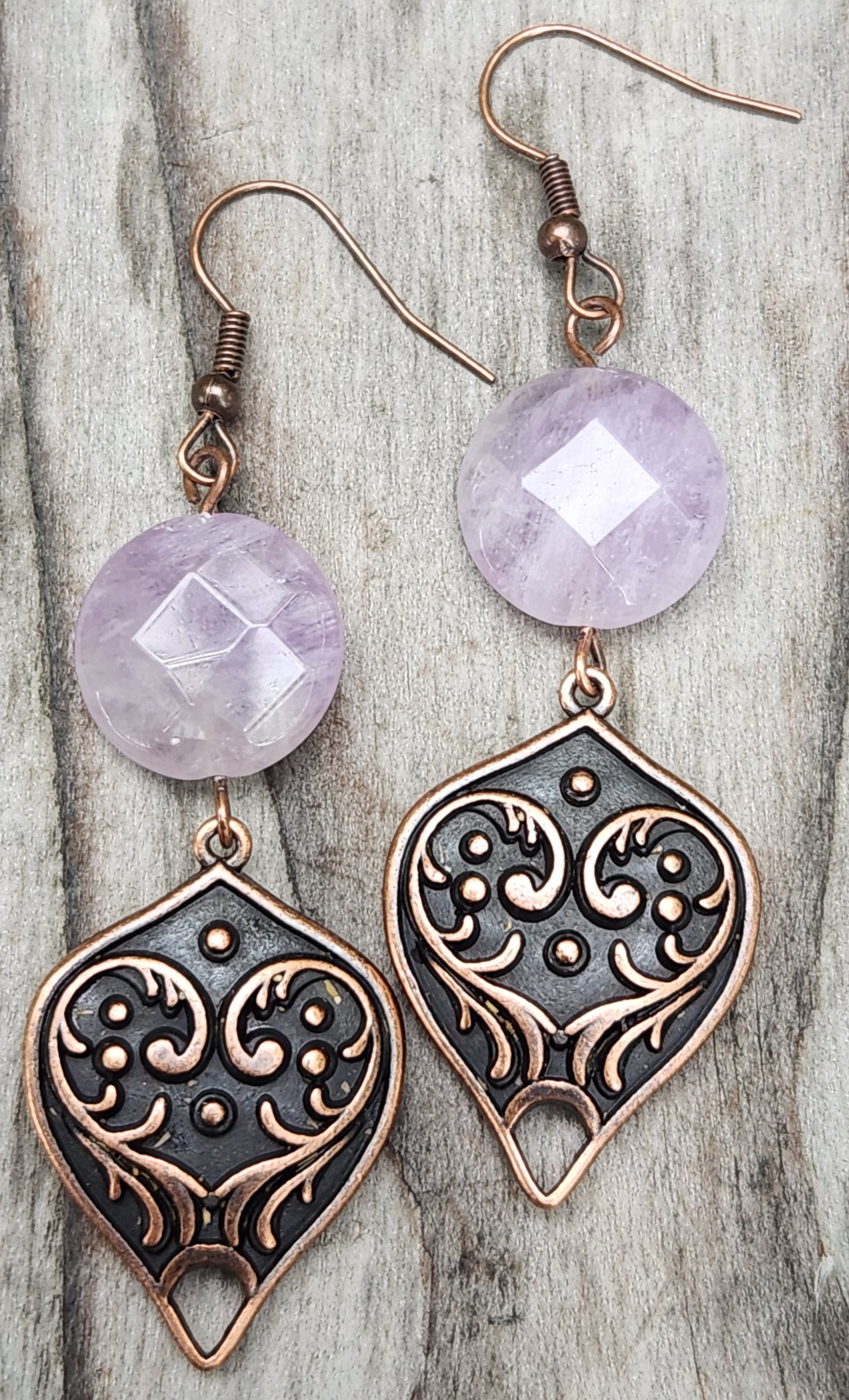 Amethyst and Red Copper Filigree Earrings Item JL449