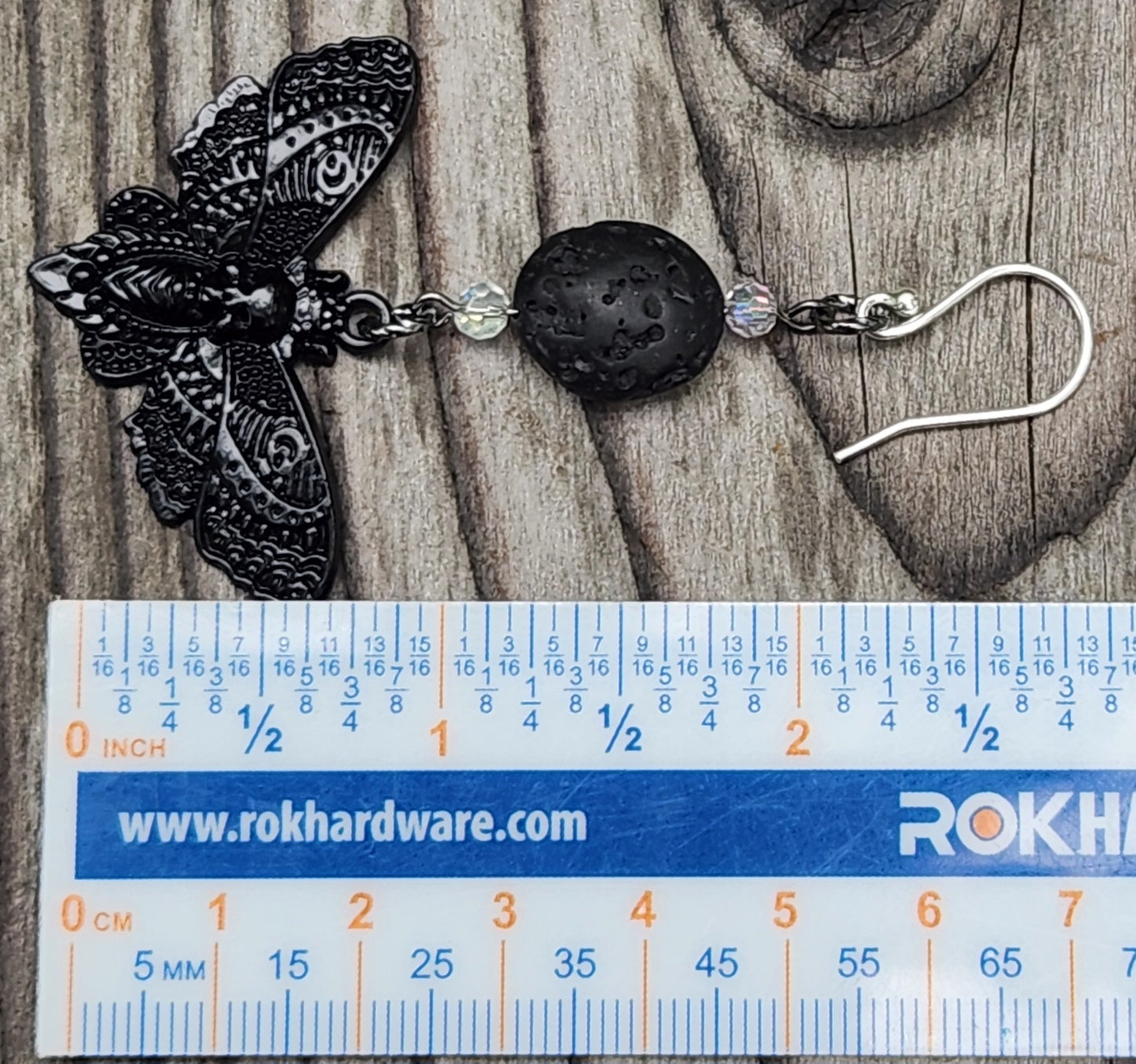 Deaths Head Moth and Lava Bead Sterling Silver Earrings Item JL446