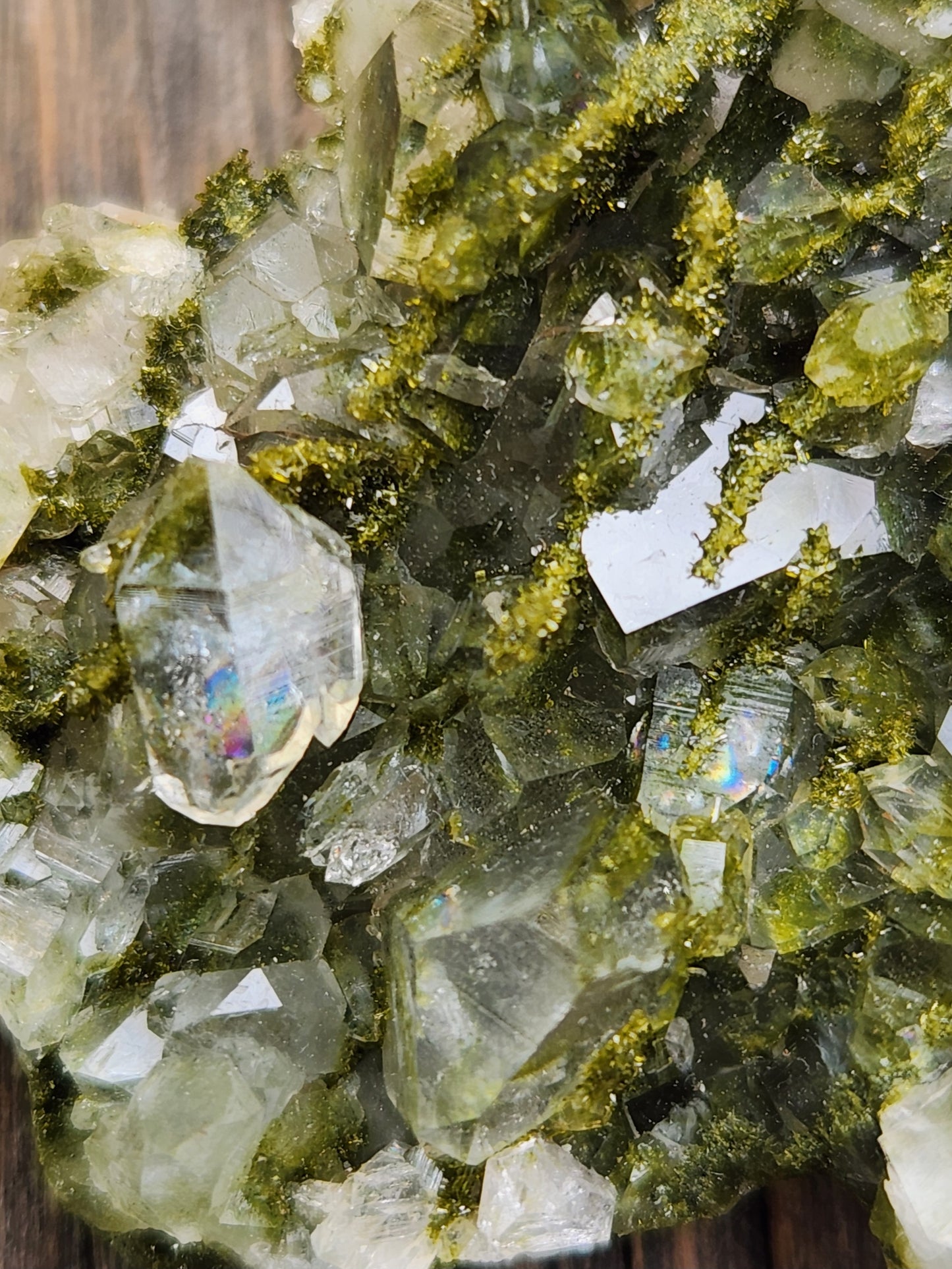 High Grade Forest Epidote with Quartz (Fairy Forest Epidote) Rainbows and Light Pink! Hakkari, Turkey ItemSP466