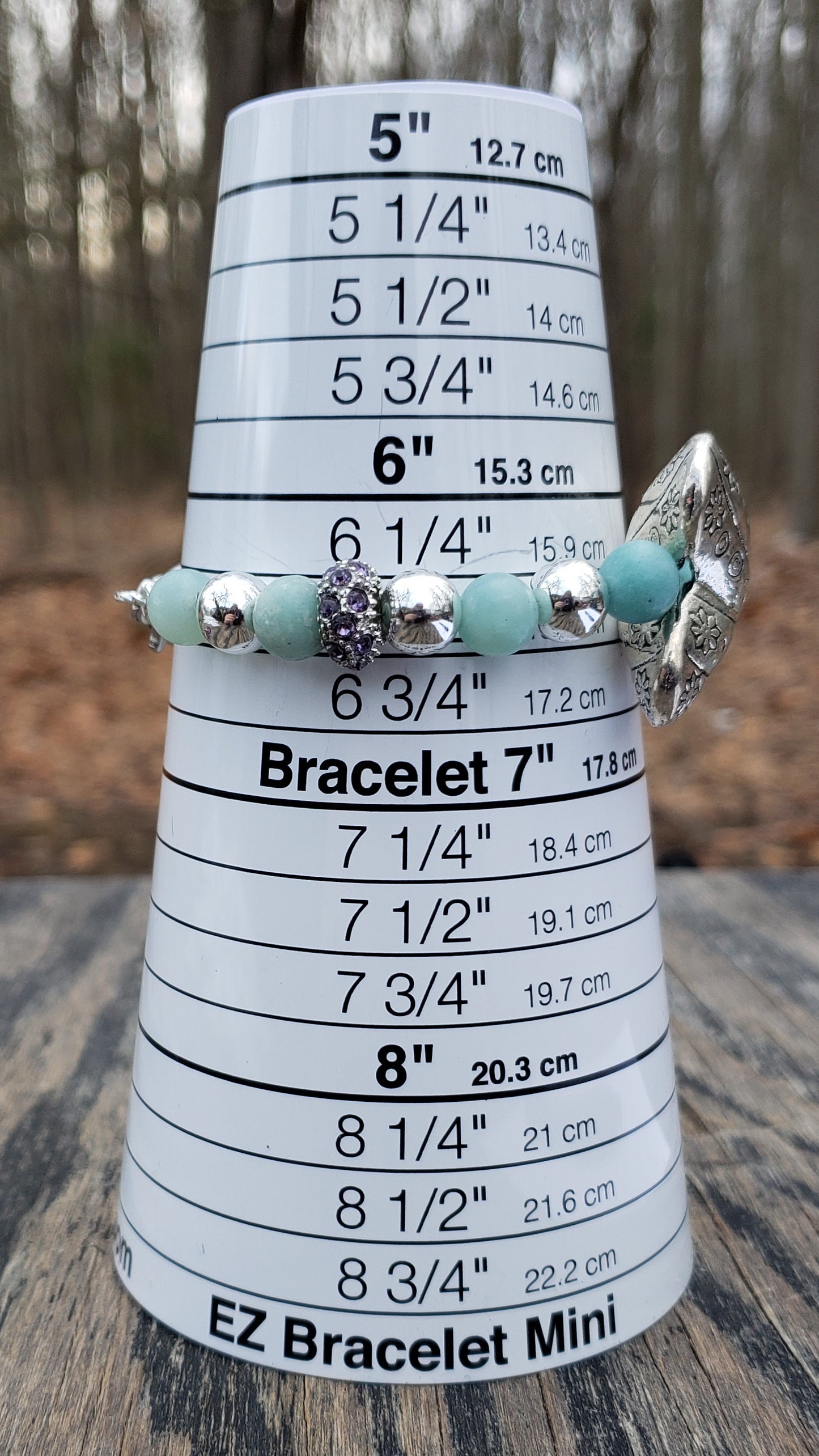 Handmade amazonite gemstone bracelet with silver heart on bracelet cone