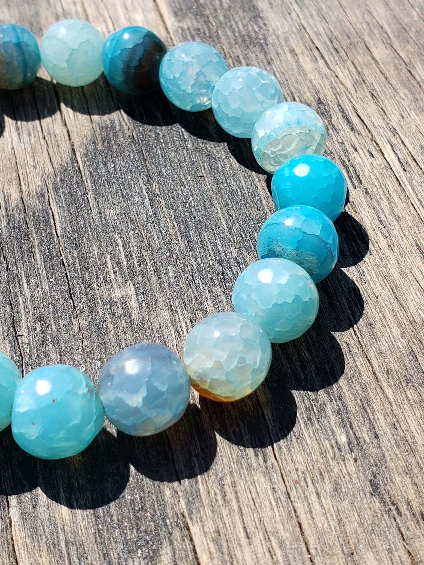 Handmade aqua agate bracelet close up