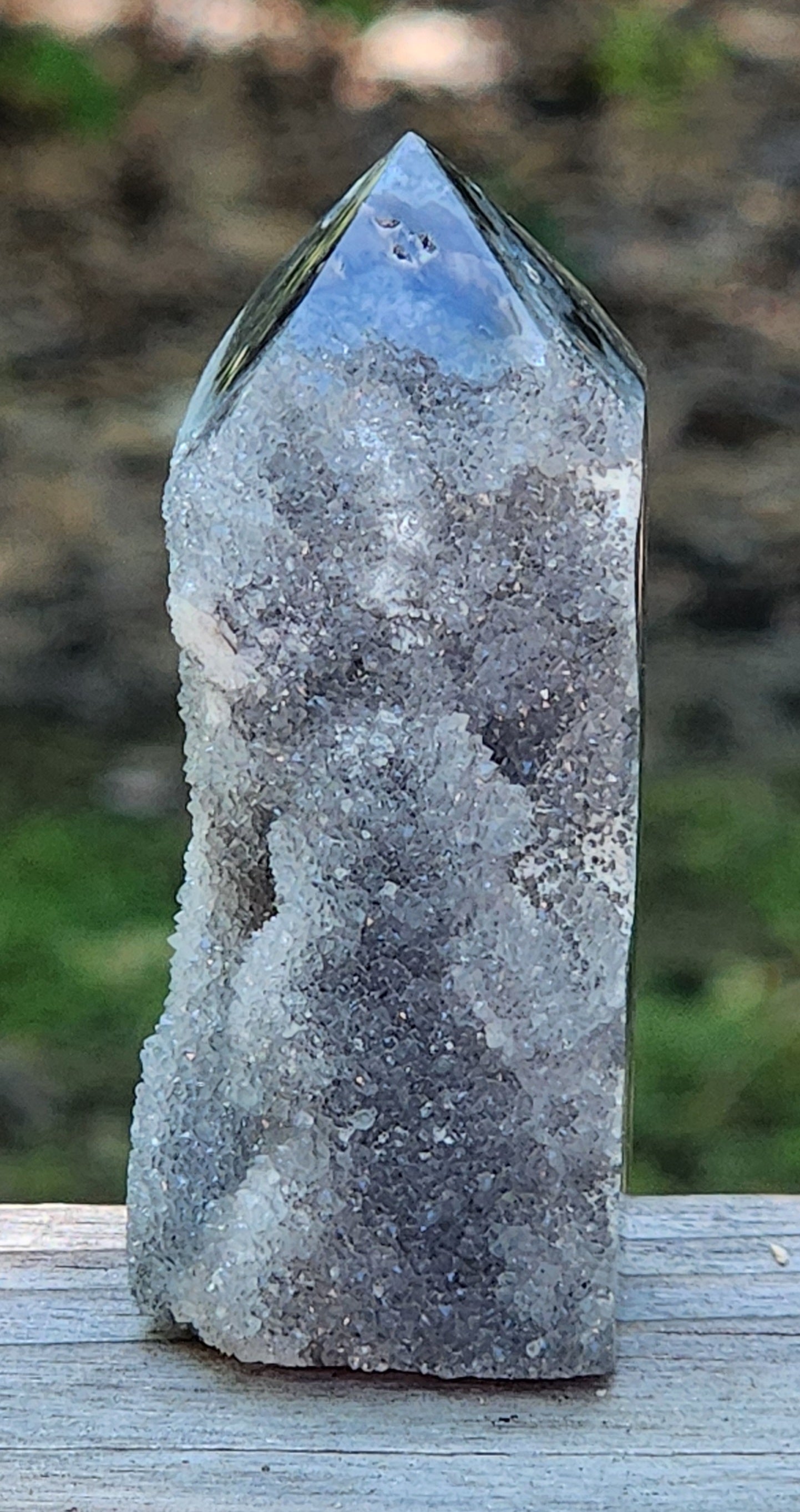 Natural black sphalerite crystal tower showing druzy texture