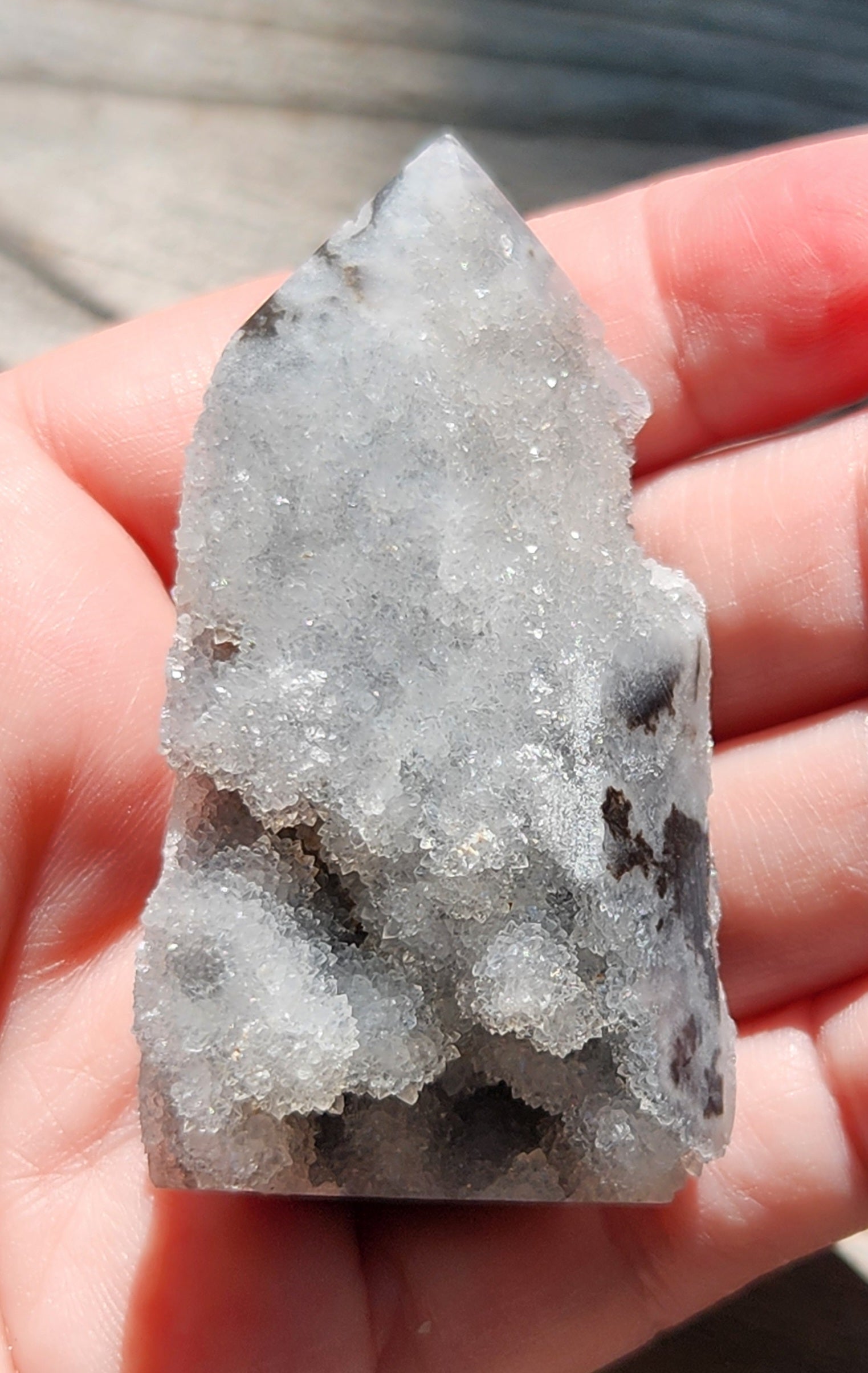 Black sphalerite druzy tower obelisk with natural crystal sparkle