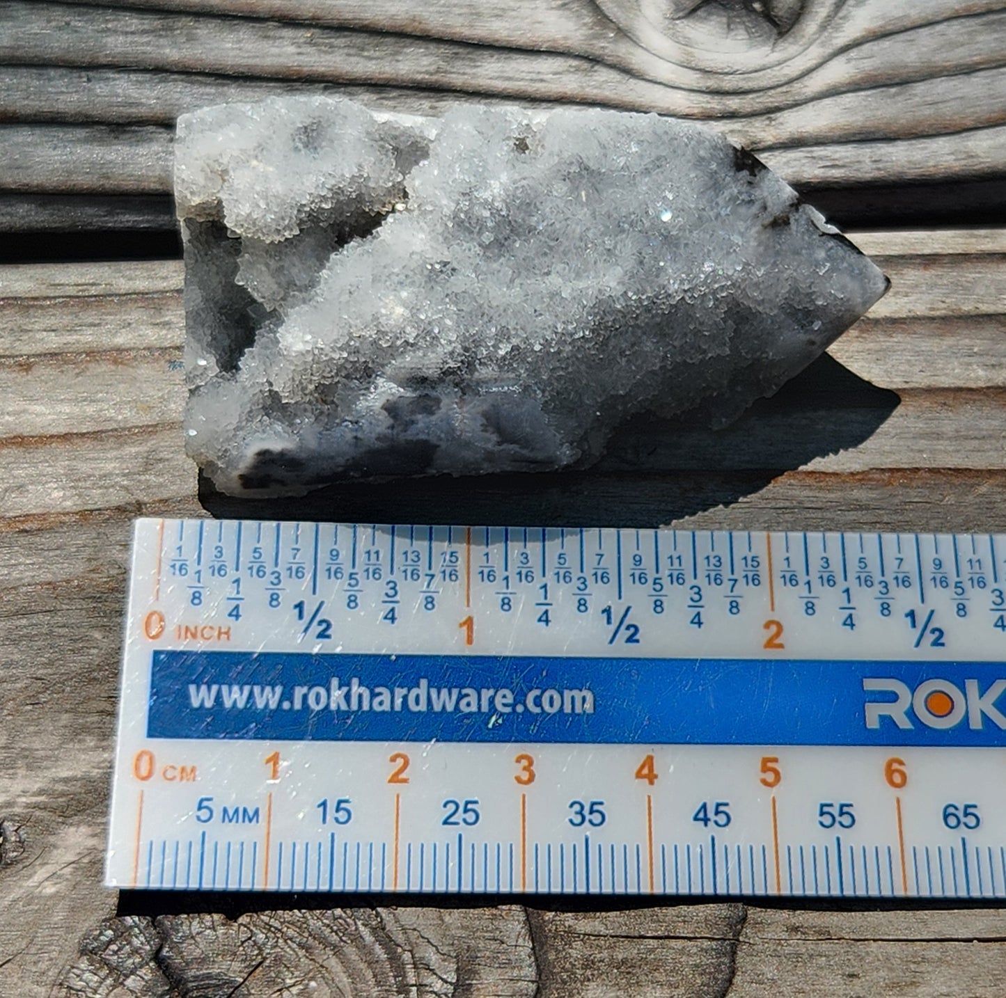 Black sphalerite druzy tower obelisk with natural crystal sparkle ruler